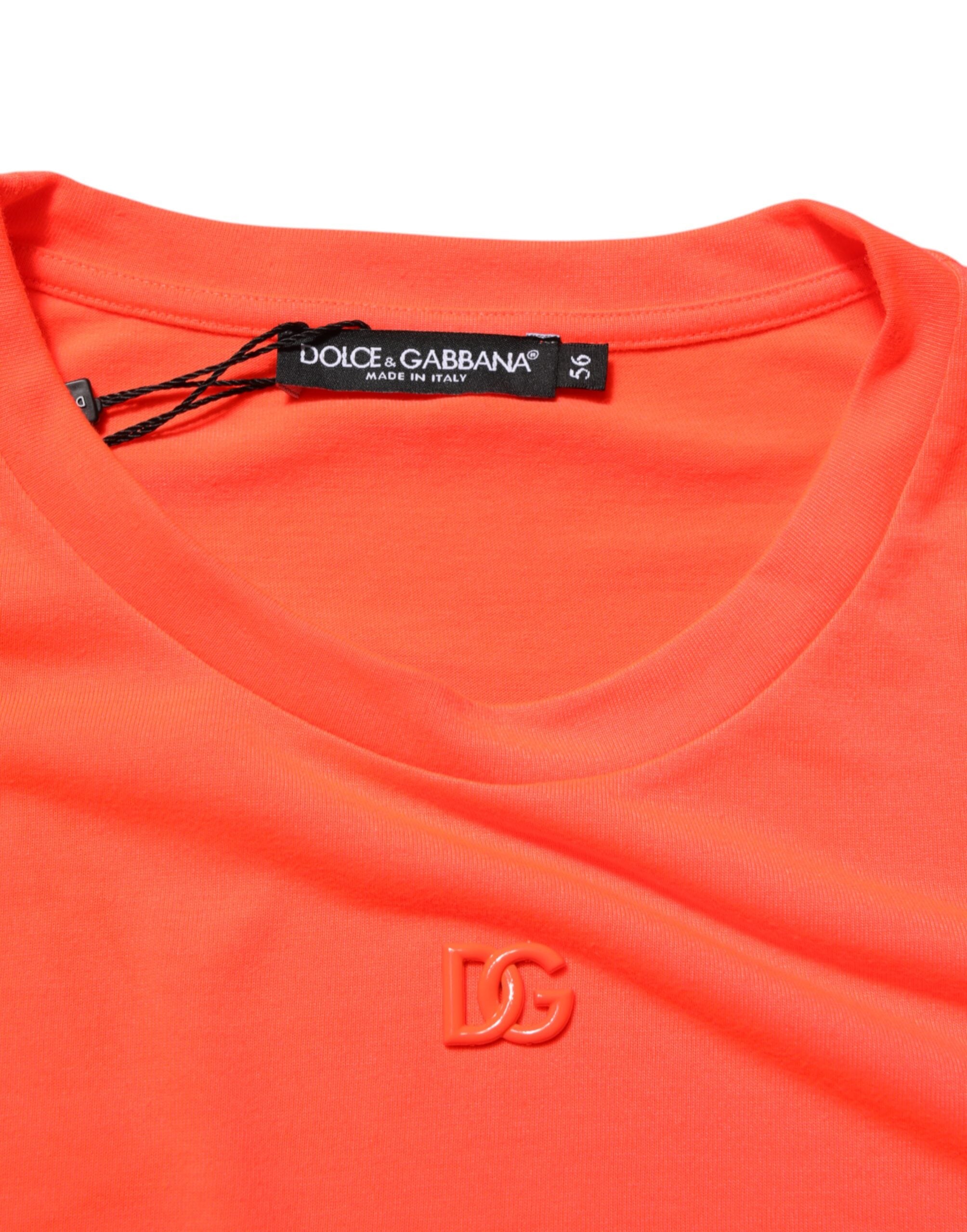 Dolce &amp; Gabbana Neon Orange Polyester Herre T-shirt med Rund Hals