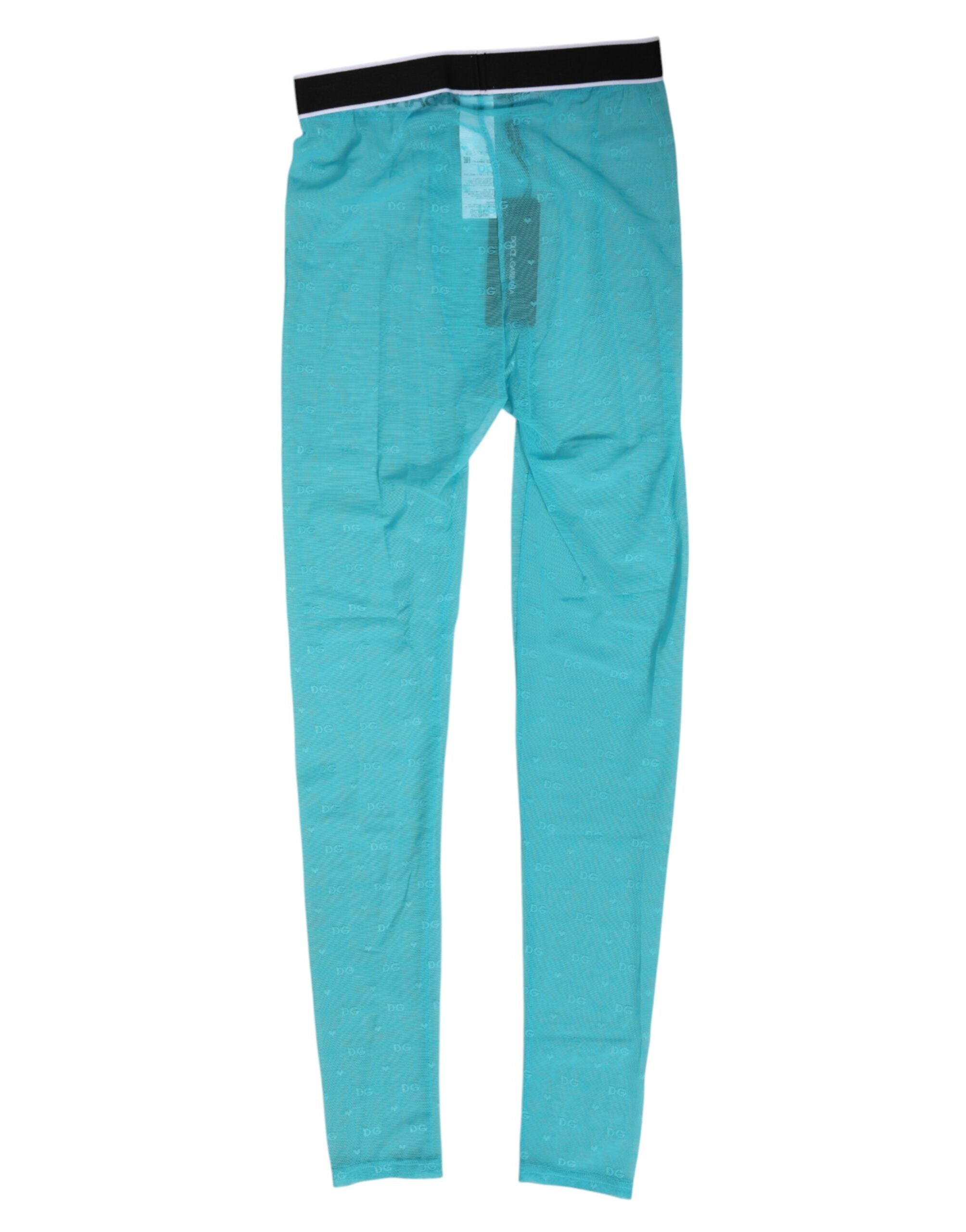 Dolce &amp; Gabbana Lyseblå Nylon Logo Blonde Leggings Bukser Undertøj