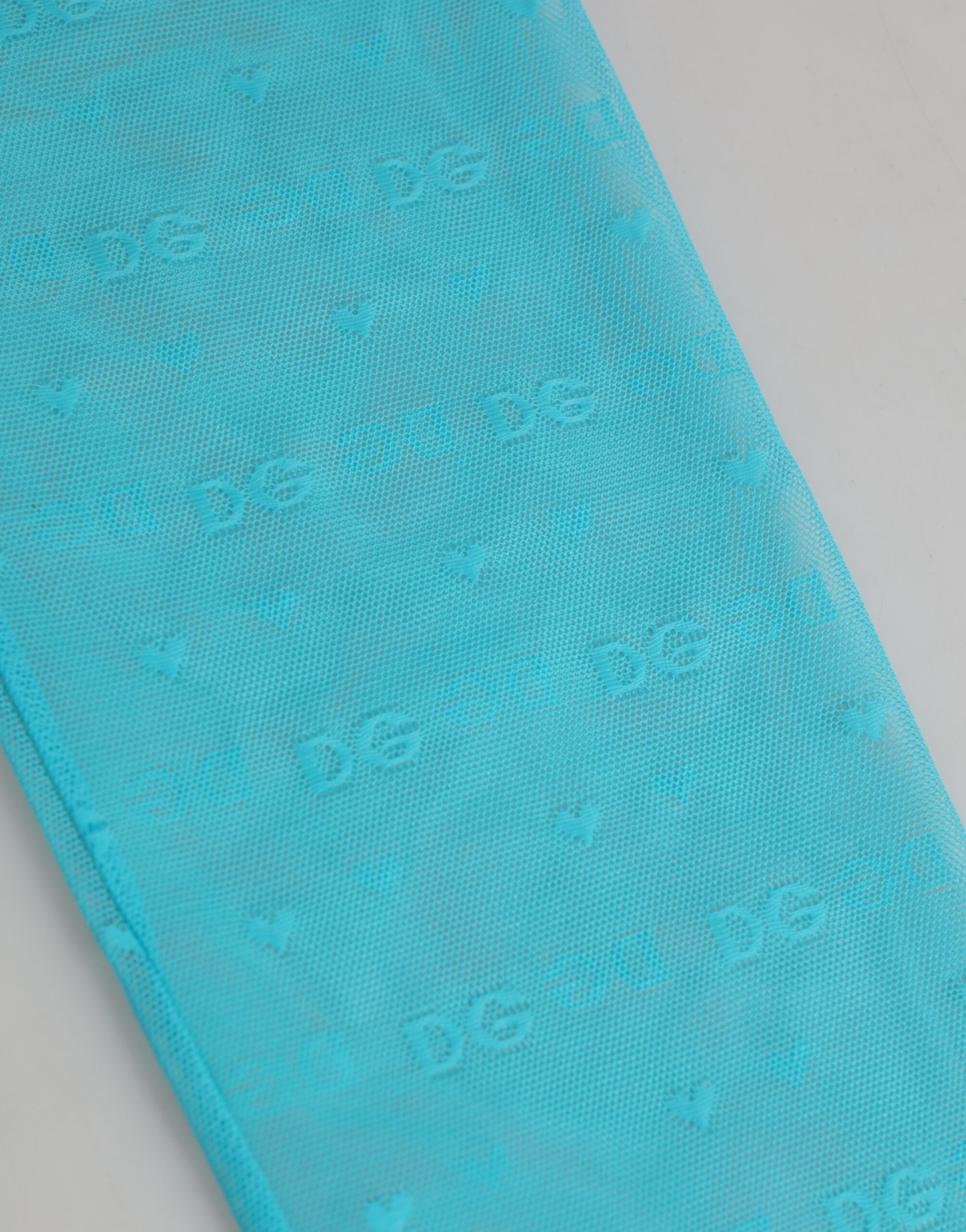 Dolce &amp; Gabbana Ljusblå Nylon Logotyp Spetsleggings Byxor Underkläder