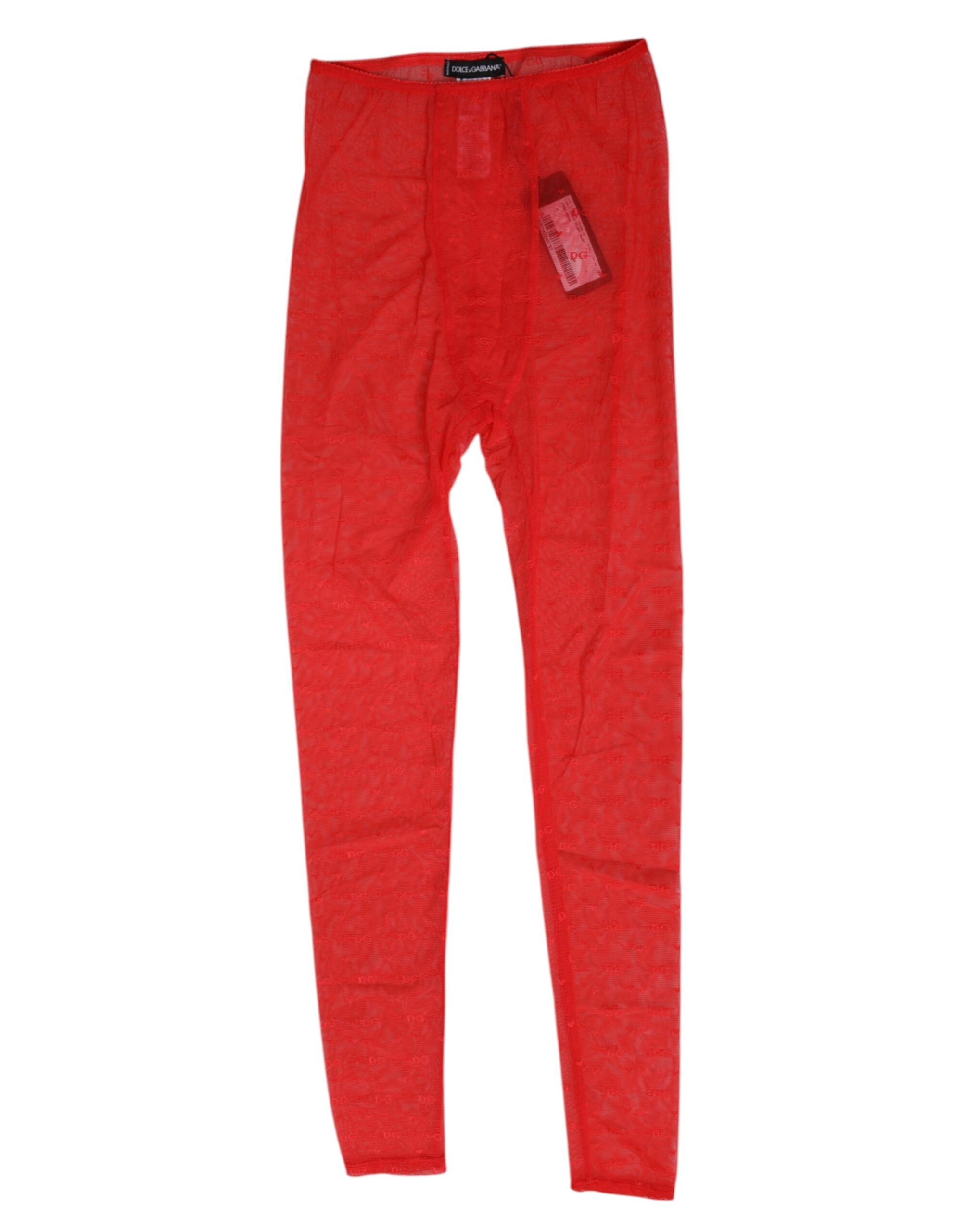 Dolce &amp; Gabbana Røde Nylon Logo Blonde Leggings Bukser Undertøj