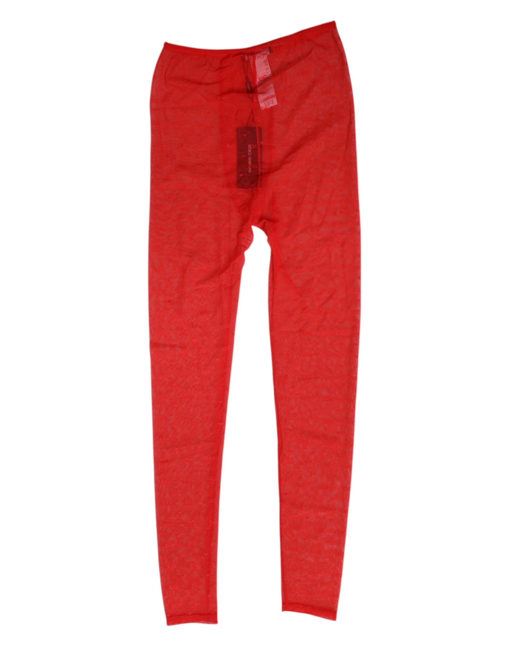 Dolce &amp; Gabbana Røde Nylon Logo Blonde Leggings Bukser Undertøj