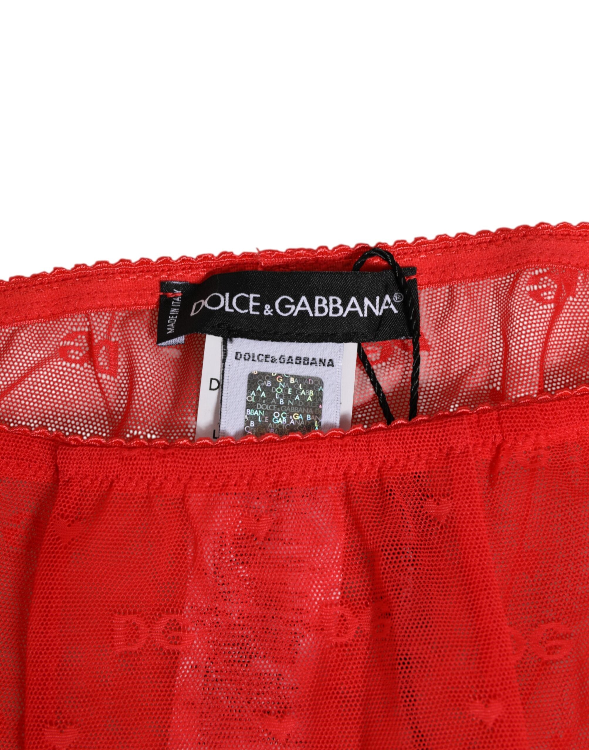 Dolce &amp; Gabbana Røde Nylon Logo Blonde Leggings Bukser Undertøj