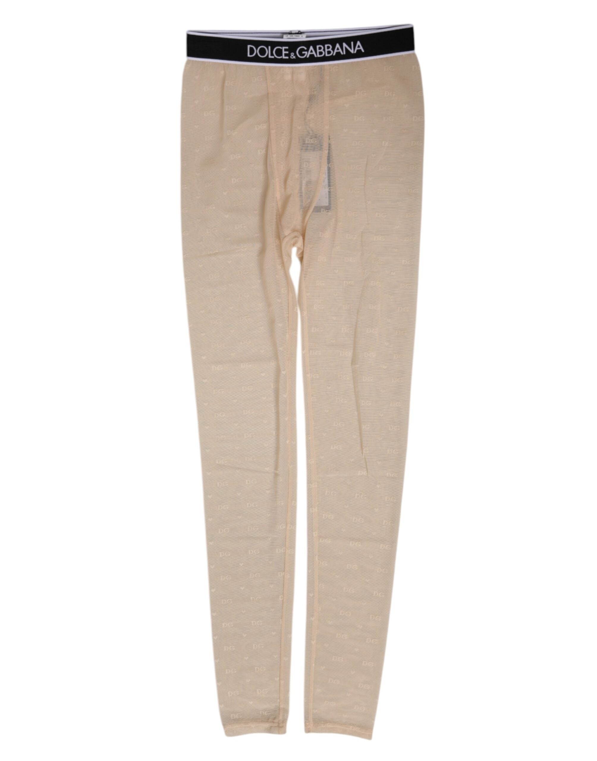 Dolce &amp; Gabbana Beige Nylon Logo Blonde Leggings Bukser Undertøj