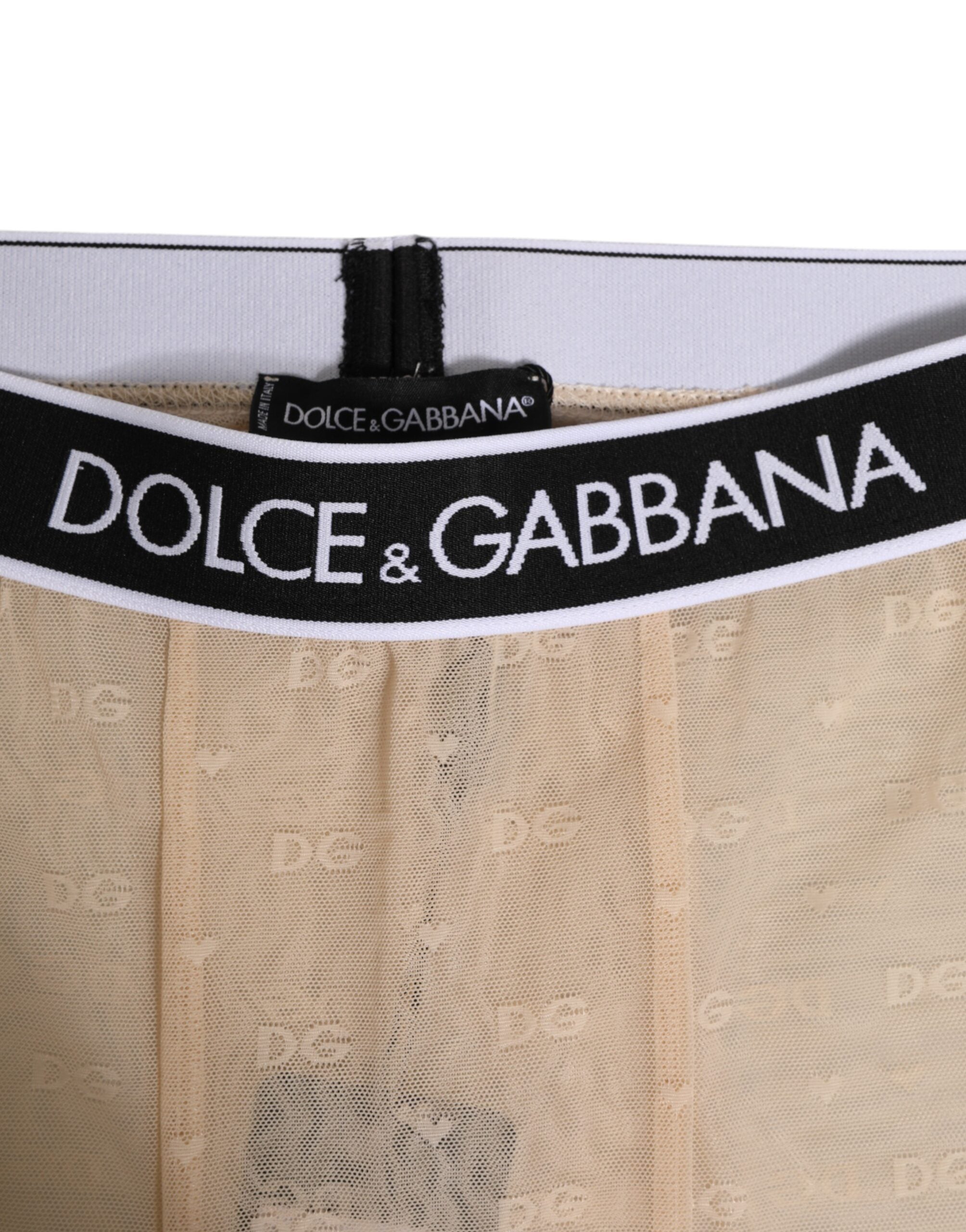 Dolce &amp; Gabbana Beige Nylon Logo Blonde Leggings Bukser Undertøj