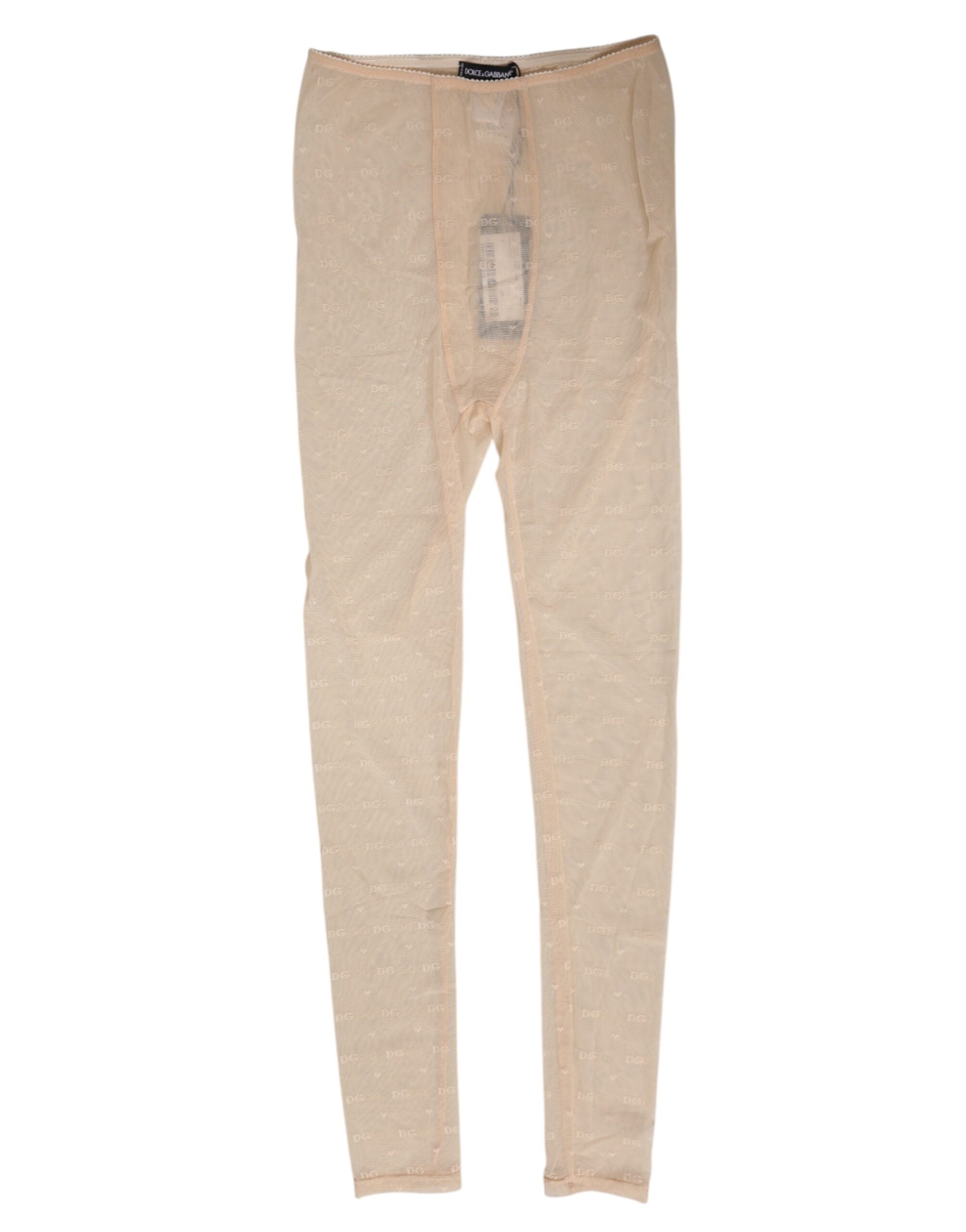 Dolce &amp; Gabbana Beige Nylon Stretch Logo Blonde Leggings Undertøj