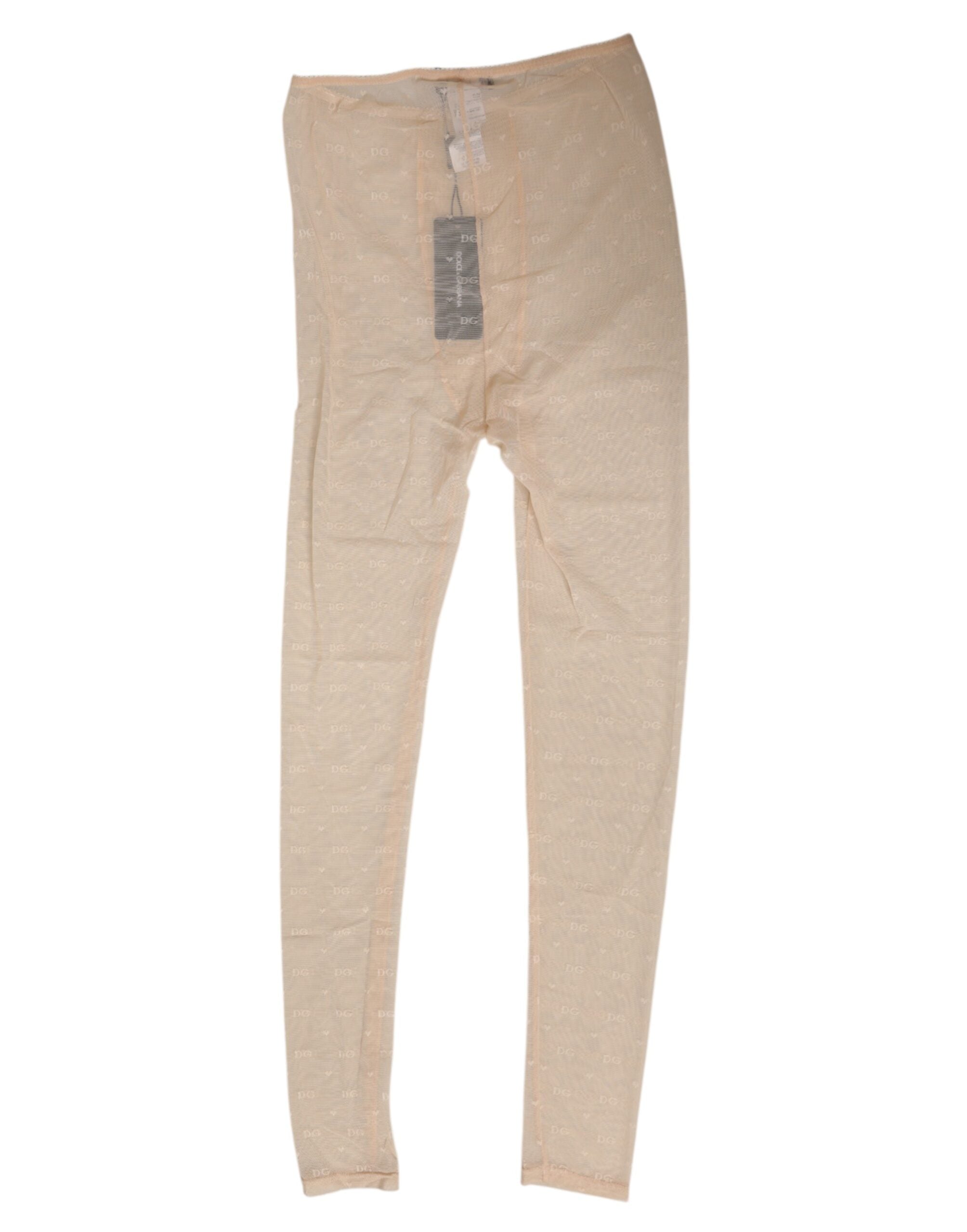 Dolce &amp; Gabbana Beige Nylon Stretch Logo Blonde Leggings Undertøj
