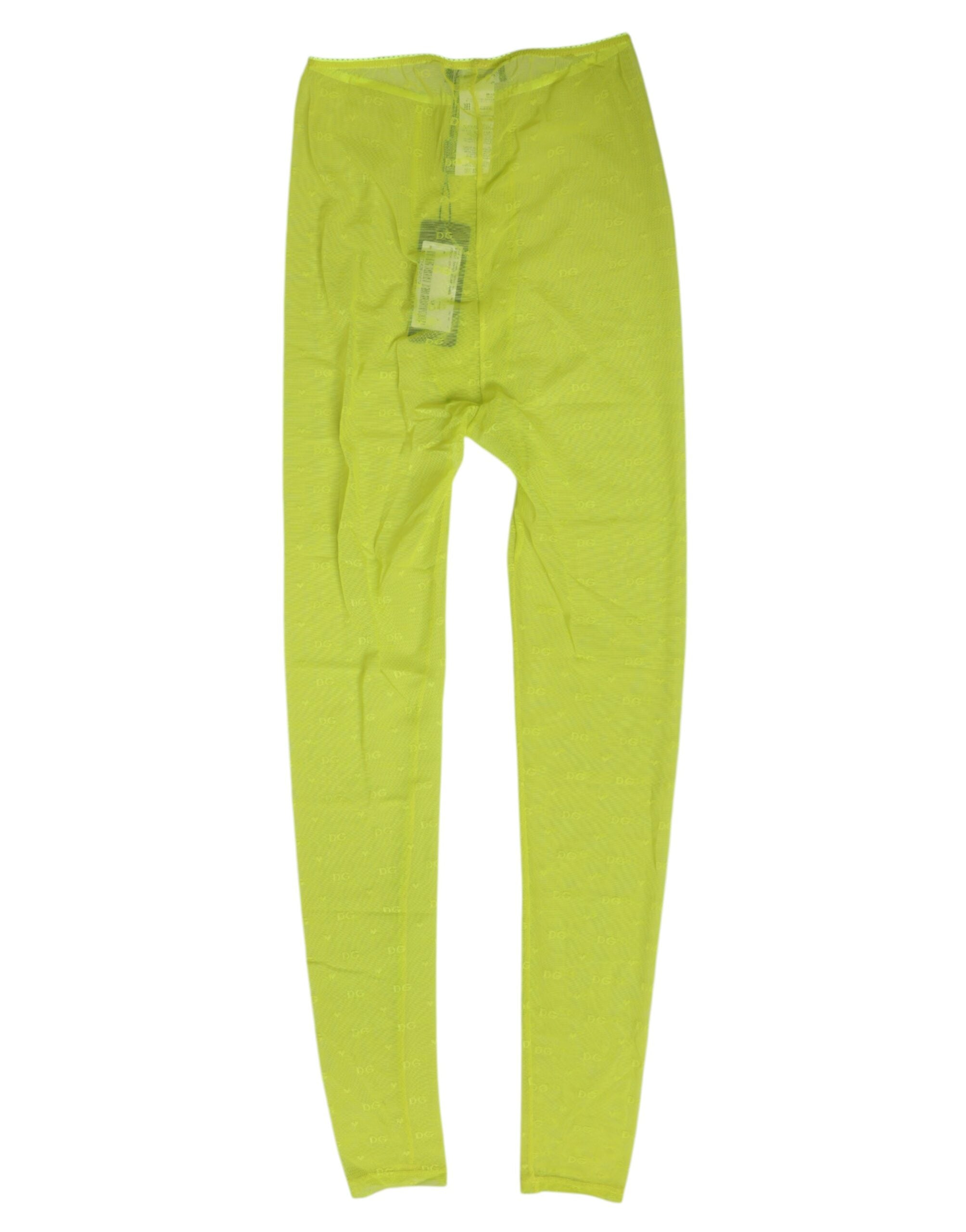 Dolce &amp; Gabbana Neongrønne Nylon Logo Blondeleggings Bukser Undertøj