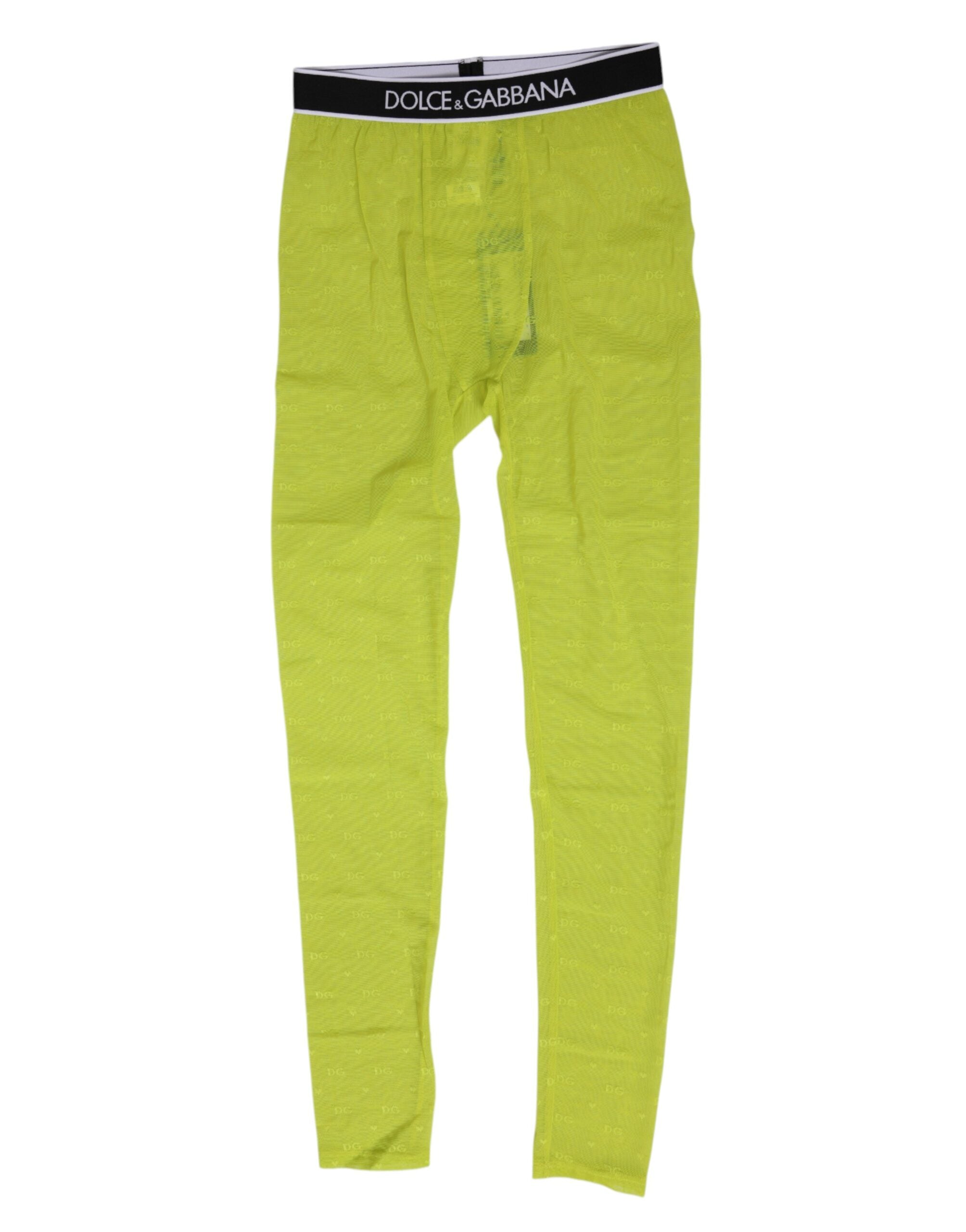 Dolce &amp; Gabbana Neongrønne Nylon Logo Blondeleggings Bukser Undertøj