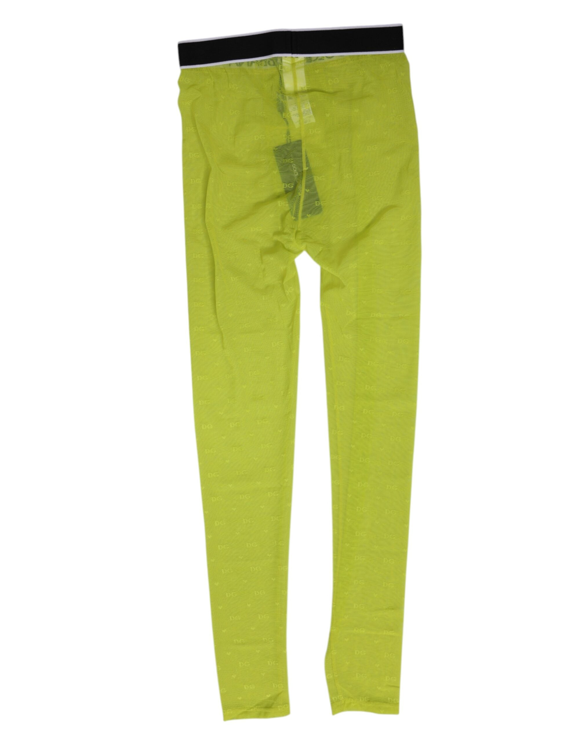 Dolce &amp; Gabbana Neongrønne Nylon Logo Blondeleggings Bukser Undertøj