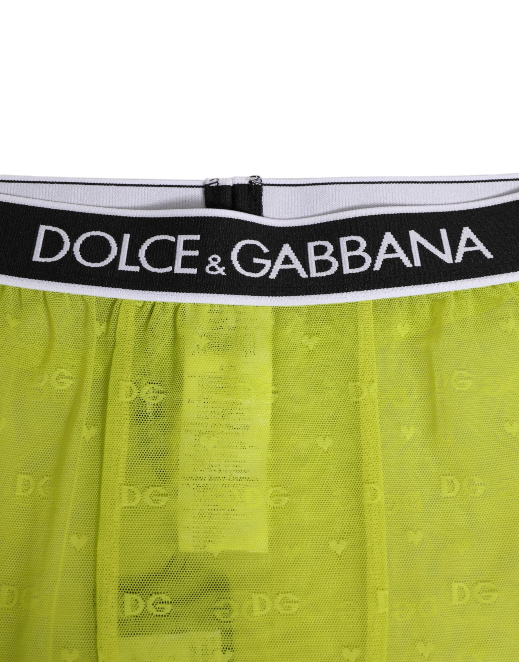 Dolce &amp; Gabbana Neongrønne Nylon Logo Blondeleggings Bukser Undertøj