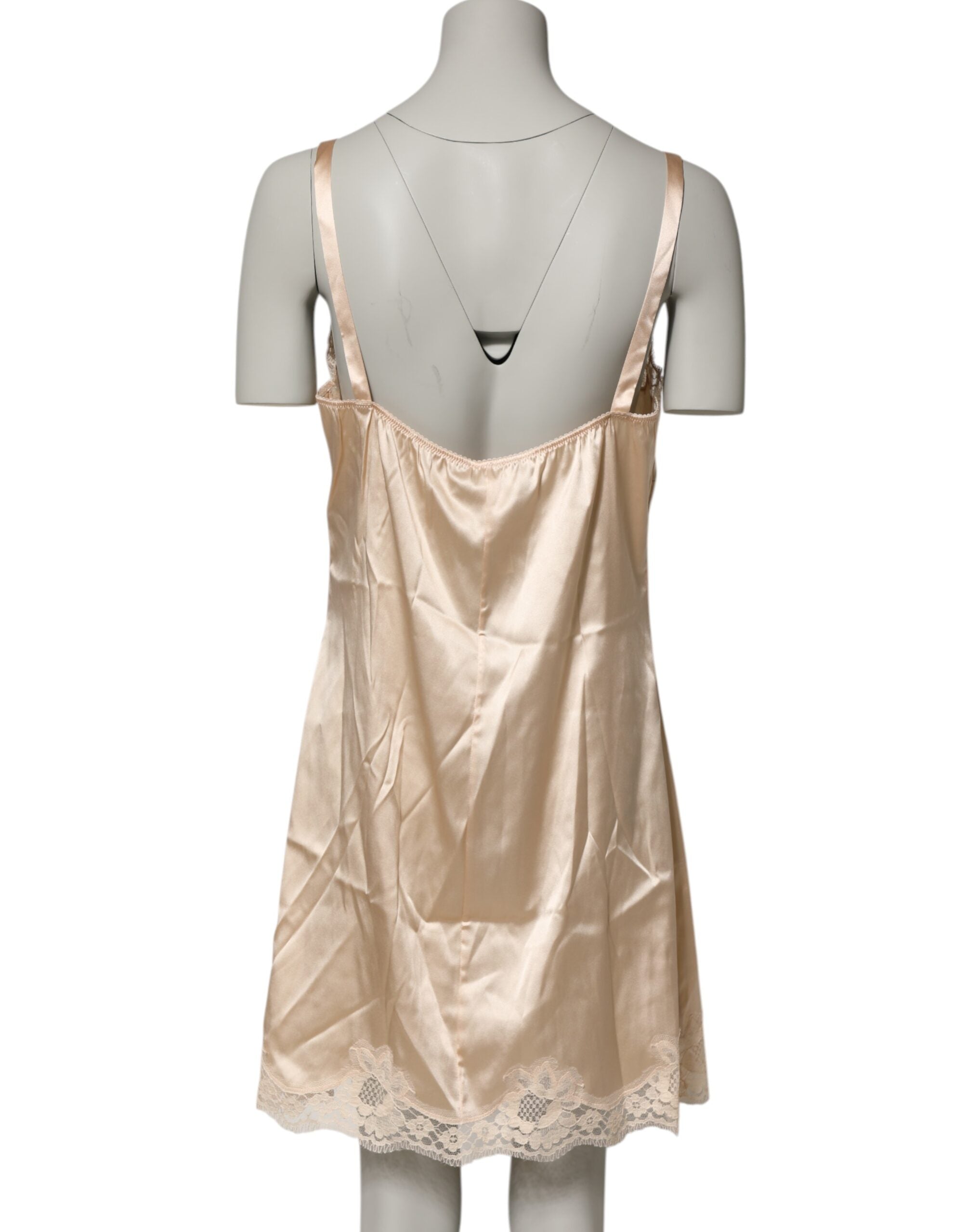 Dolce &amp; Gabbana Nude Chemise Lingerie Kjole med Silkeblanding og Blondekant