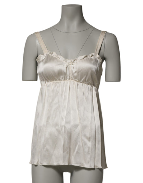 Dolce & Gabbana Ivory Satin Lace Tank Lingerie Top Underwear