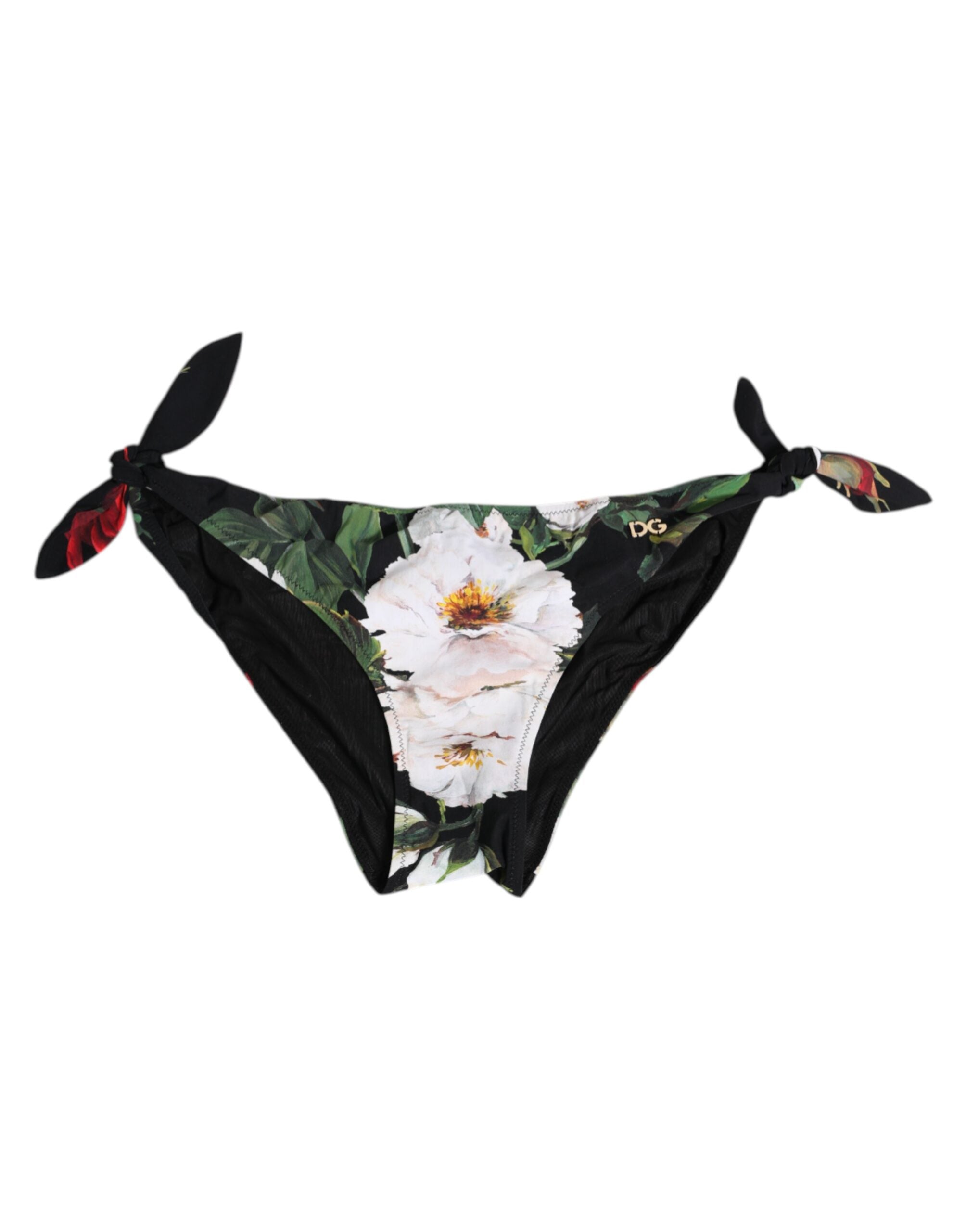 Dolce &amp; Gabbana sort bikinitrusse med sidebånd og blomsterprint