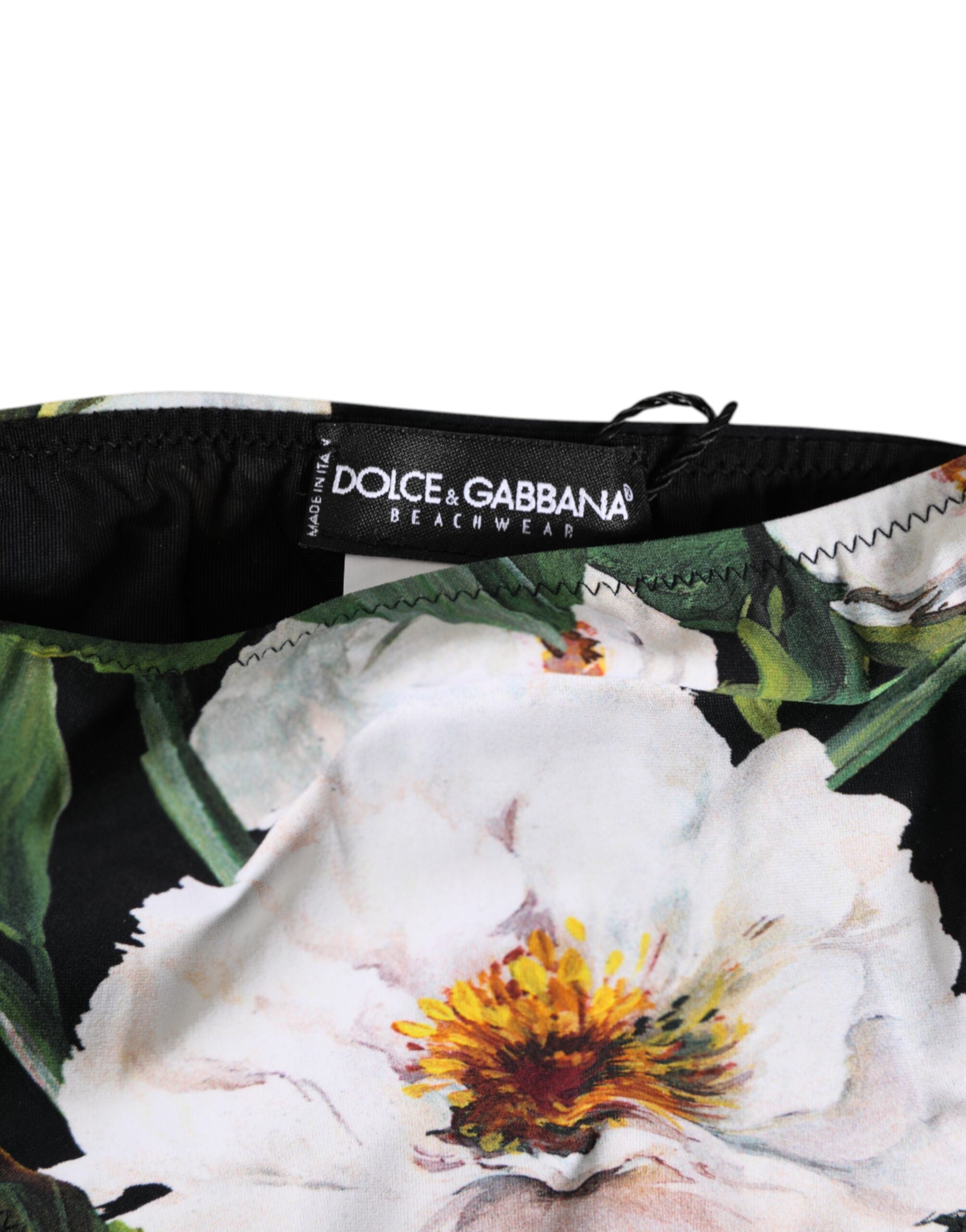 Dolce &amp; Gabbana sort bikinitrusse med sidebånd og blomsterprint