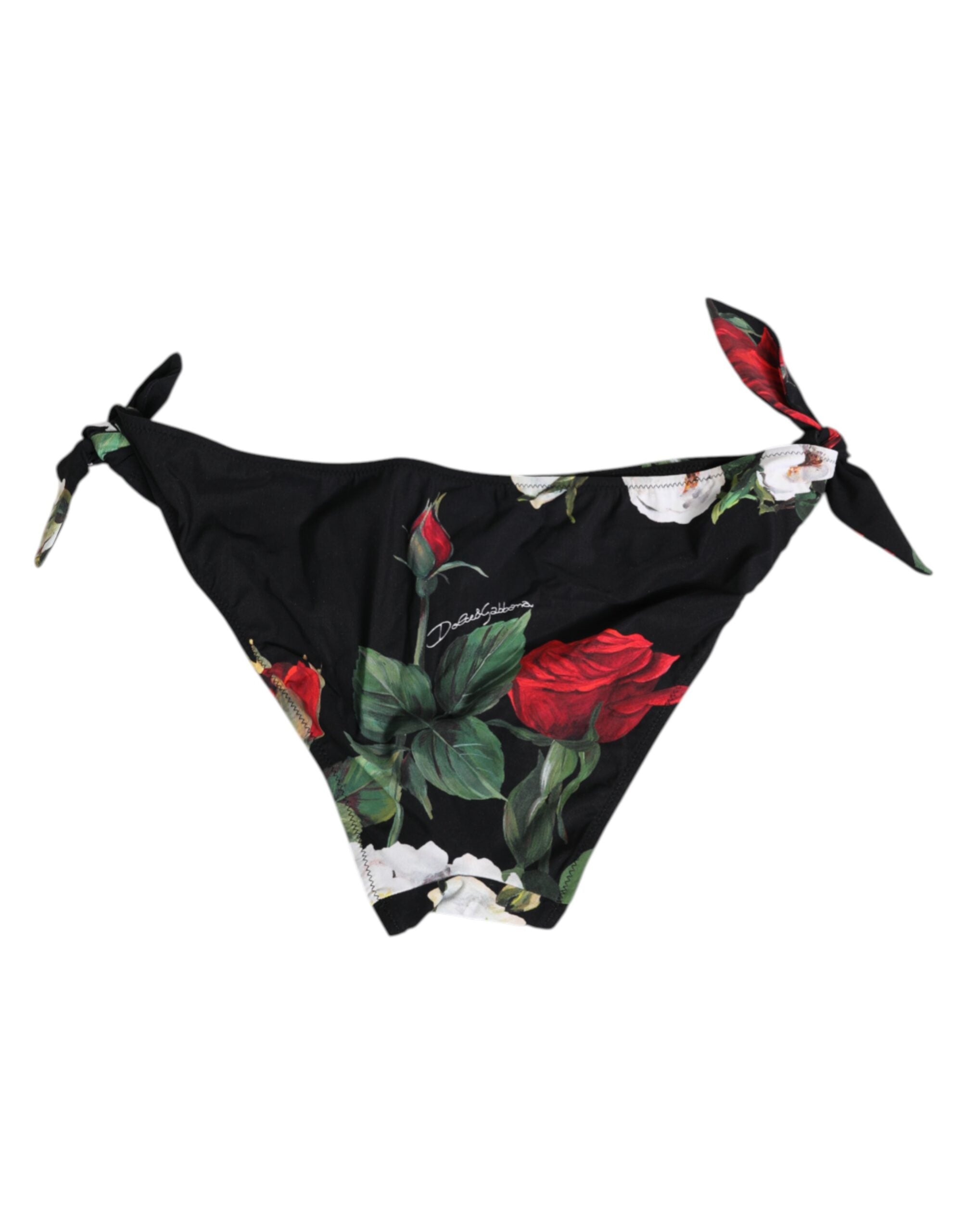Dolce &amp; Gabbana sort bikinitrusse med sidebånd og blomsterprint
