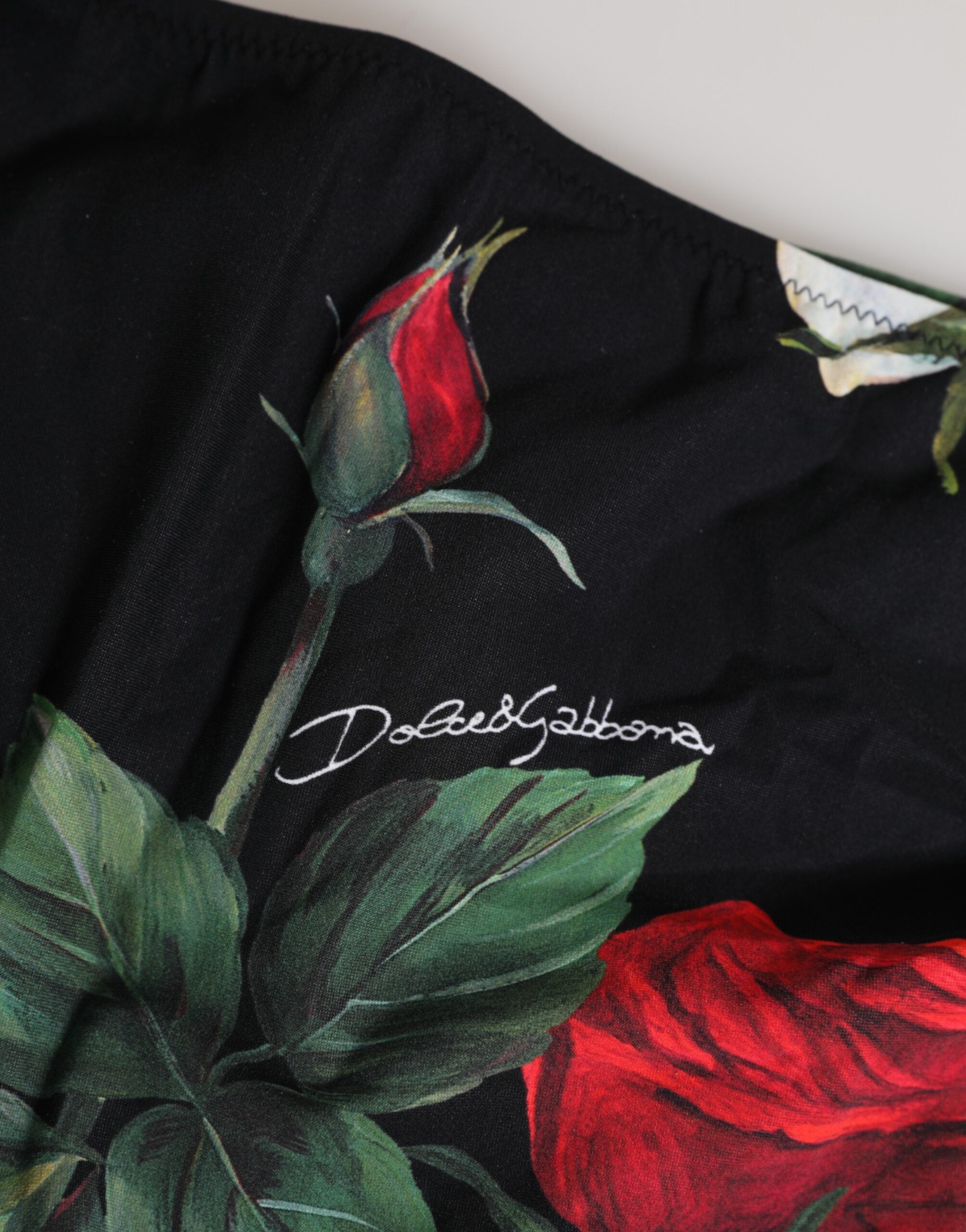 Dolce &amp; Gabbana sort bikinitrusse med sidebånd og blomsterprint