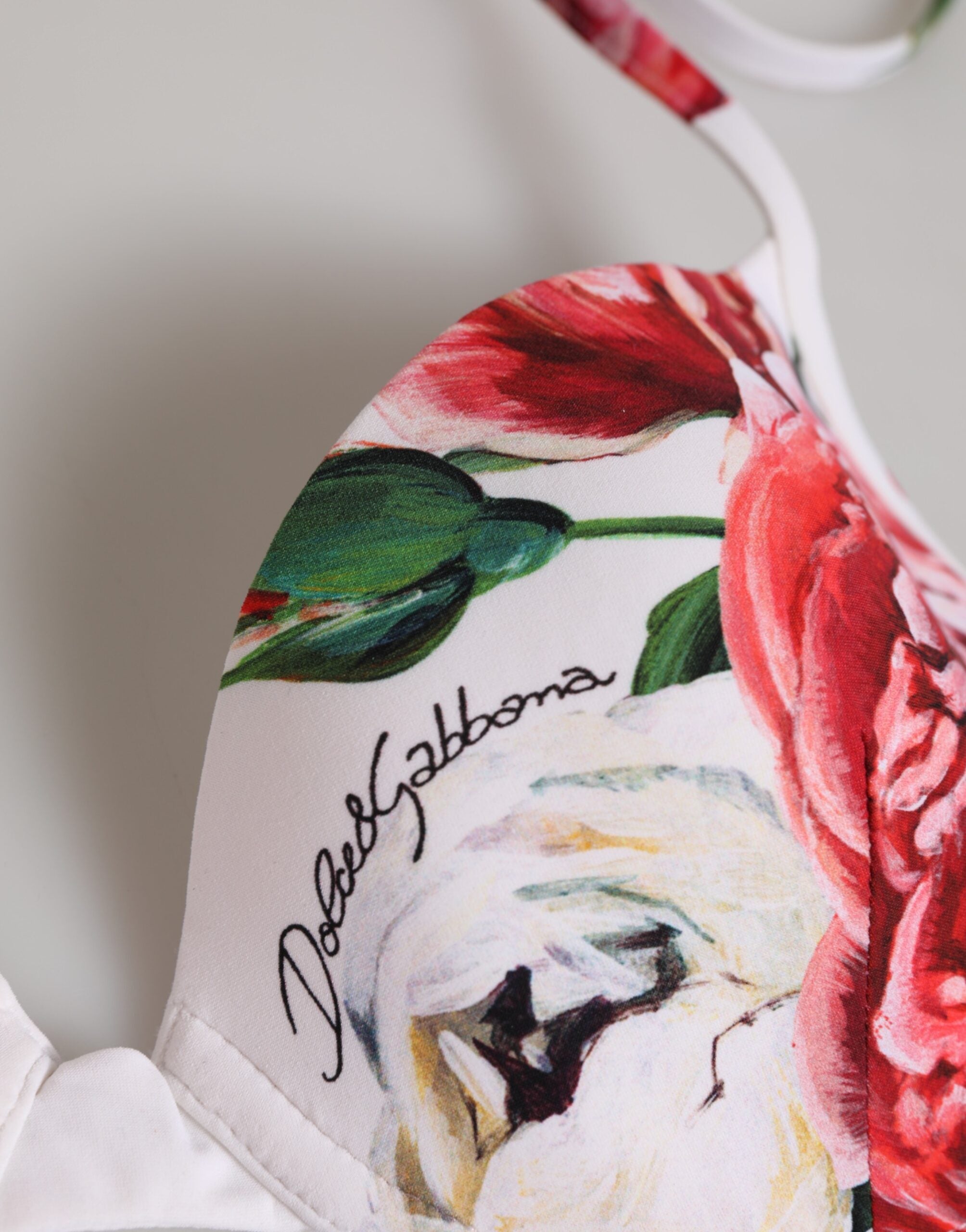 Dolce &amp; Gabbana Hvid Blomsterprint Halter Bikini Top Badetøj
