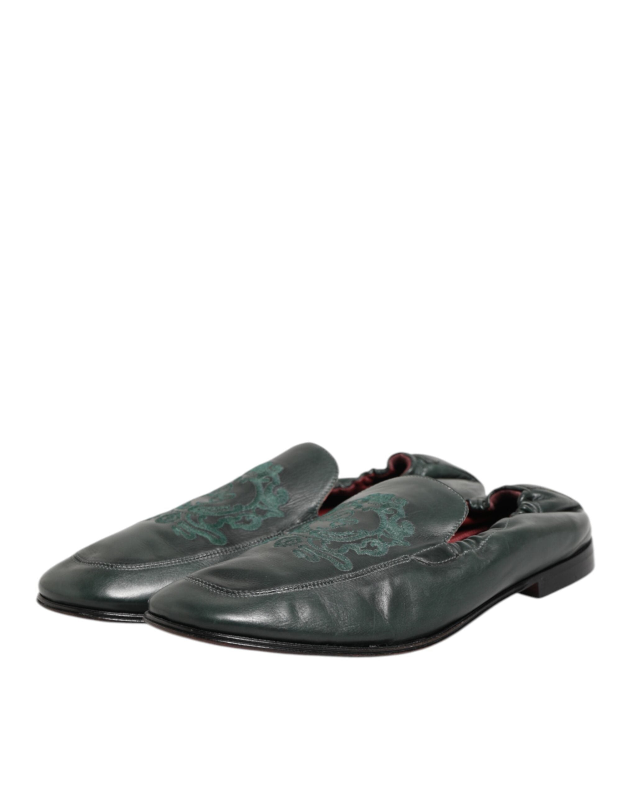 Dolce & Gabbana Green Leather Slip On Men Flat Loafers Shoes