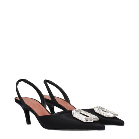Amina Muaddi Black Satin Stiletto Heels Sandals