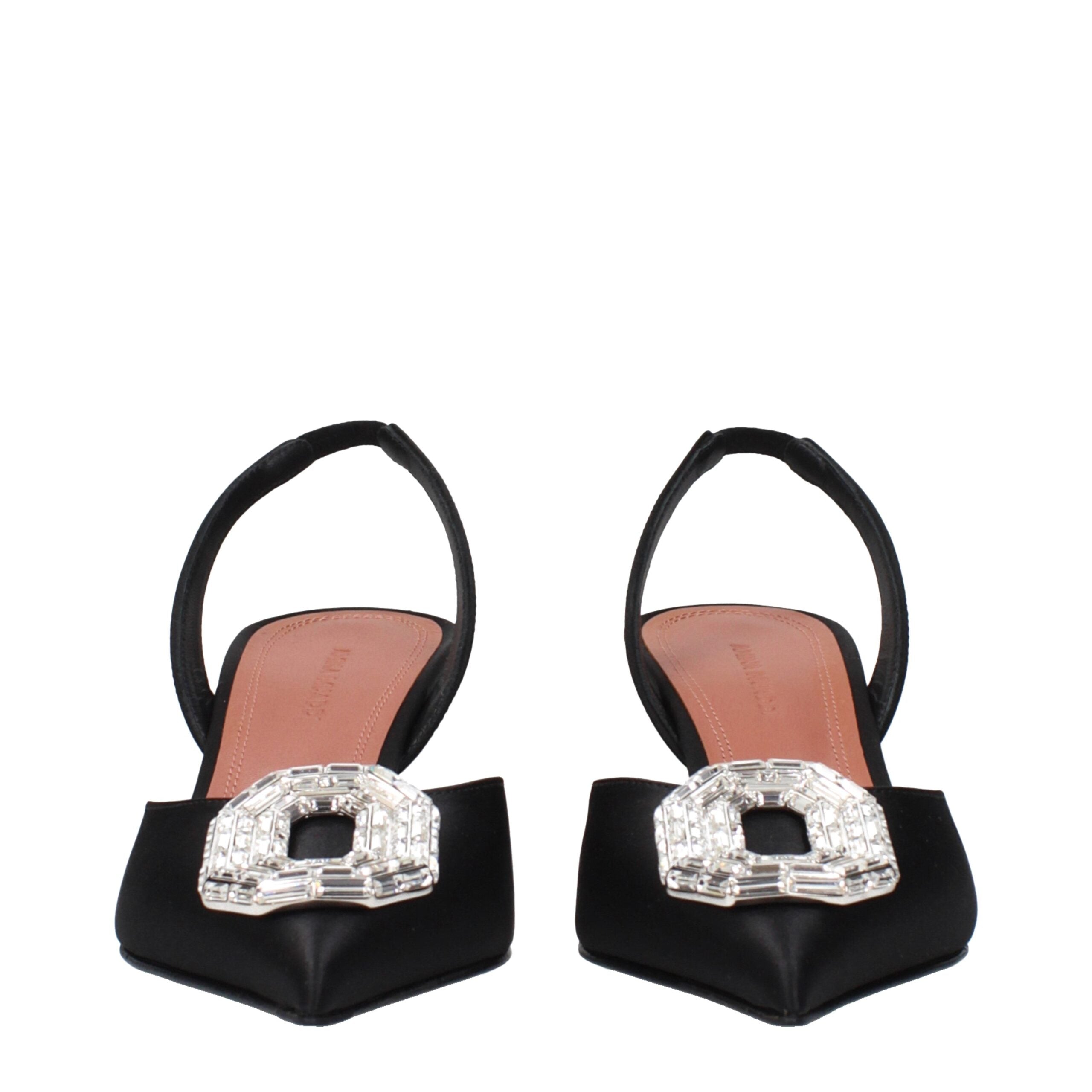 Amina Muaddi Black Satin Stiletto Heels Sandals