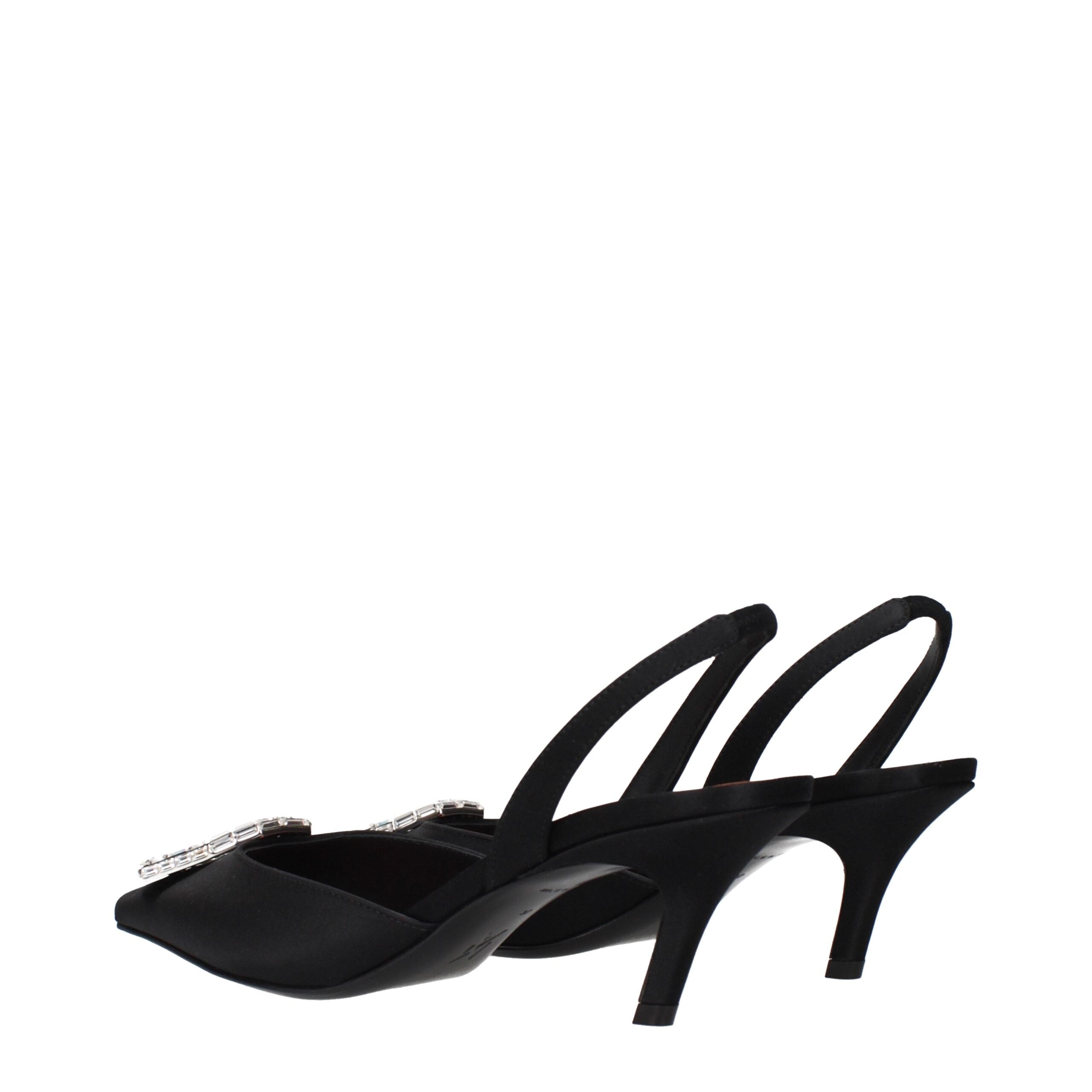 Amina Muaddi Black Satin Stiletto Heels Sandals