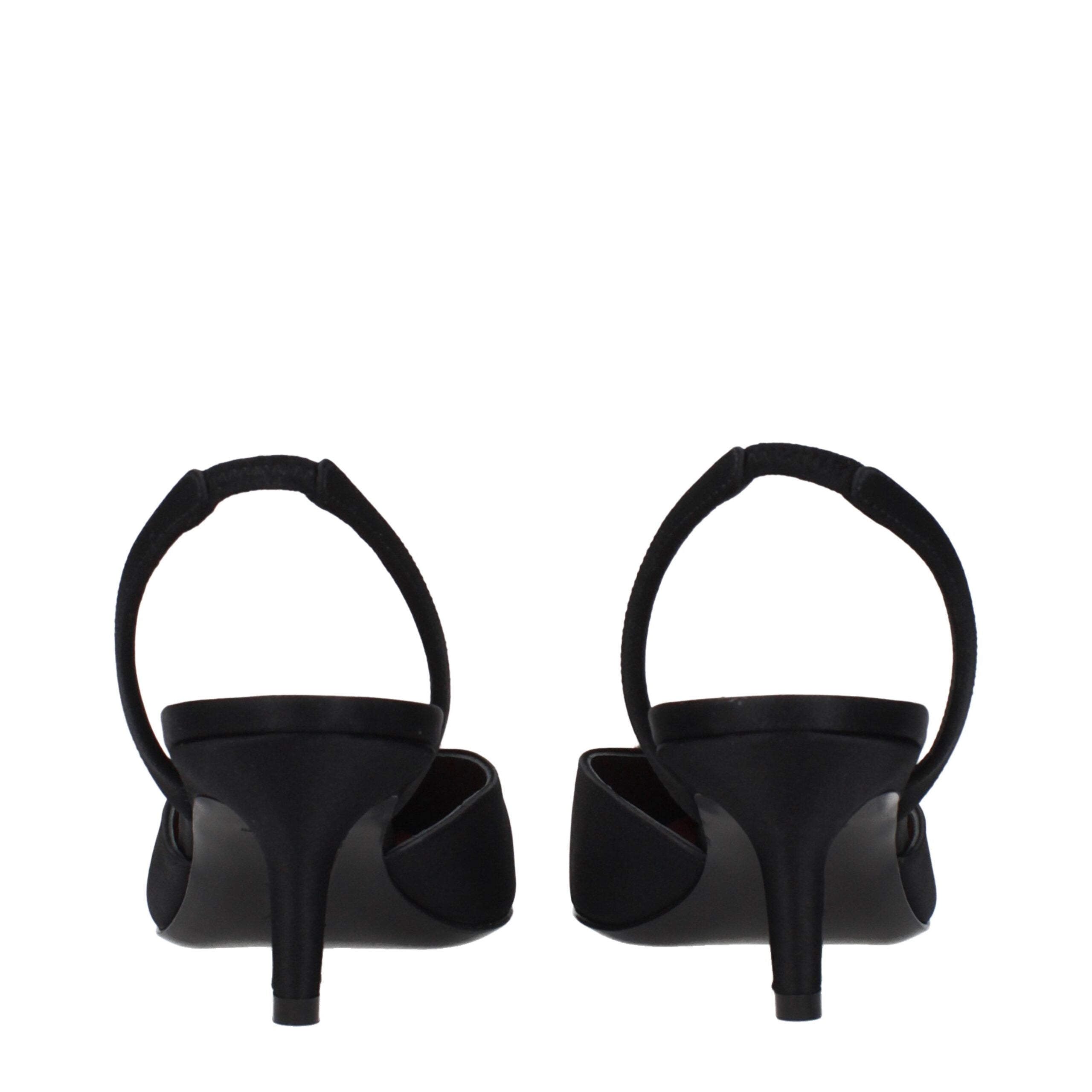 Amina Muaddi Black Satin Stiletto Heels Sandals