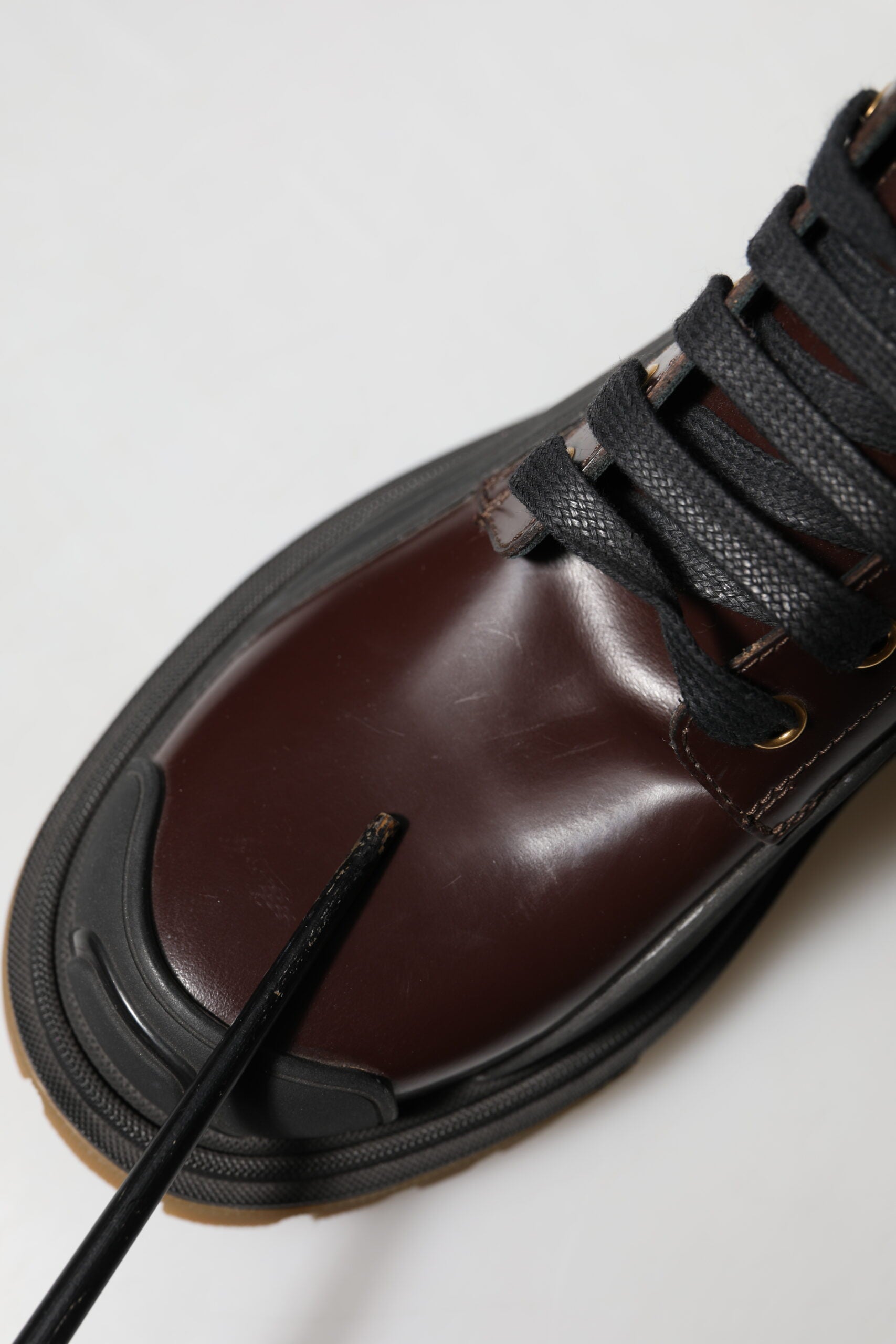 Dolce &amp; Gabbana Maroon Læder Bikerstøvler Mellem Læggen Sko