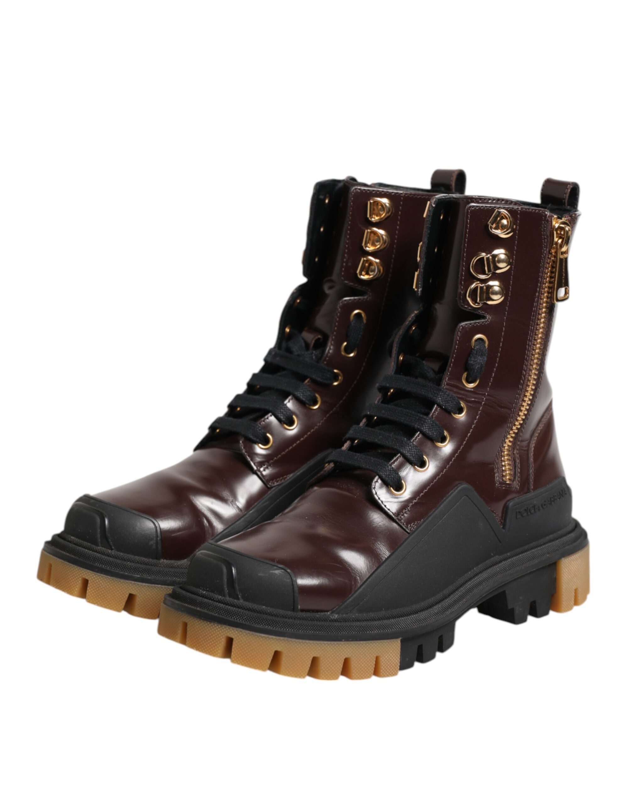 Dolce &amp; Gabbana Maroon Læder Bikerstøvler Mellem Læggen Sko