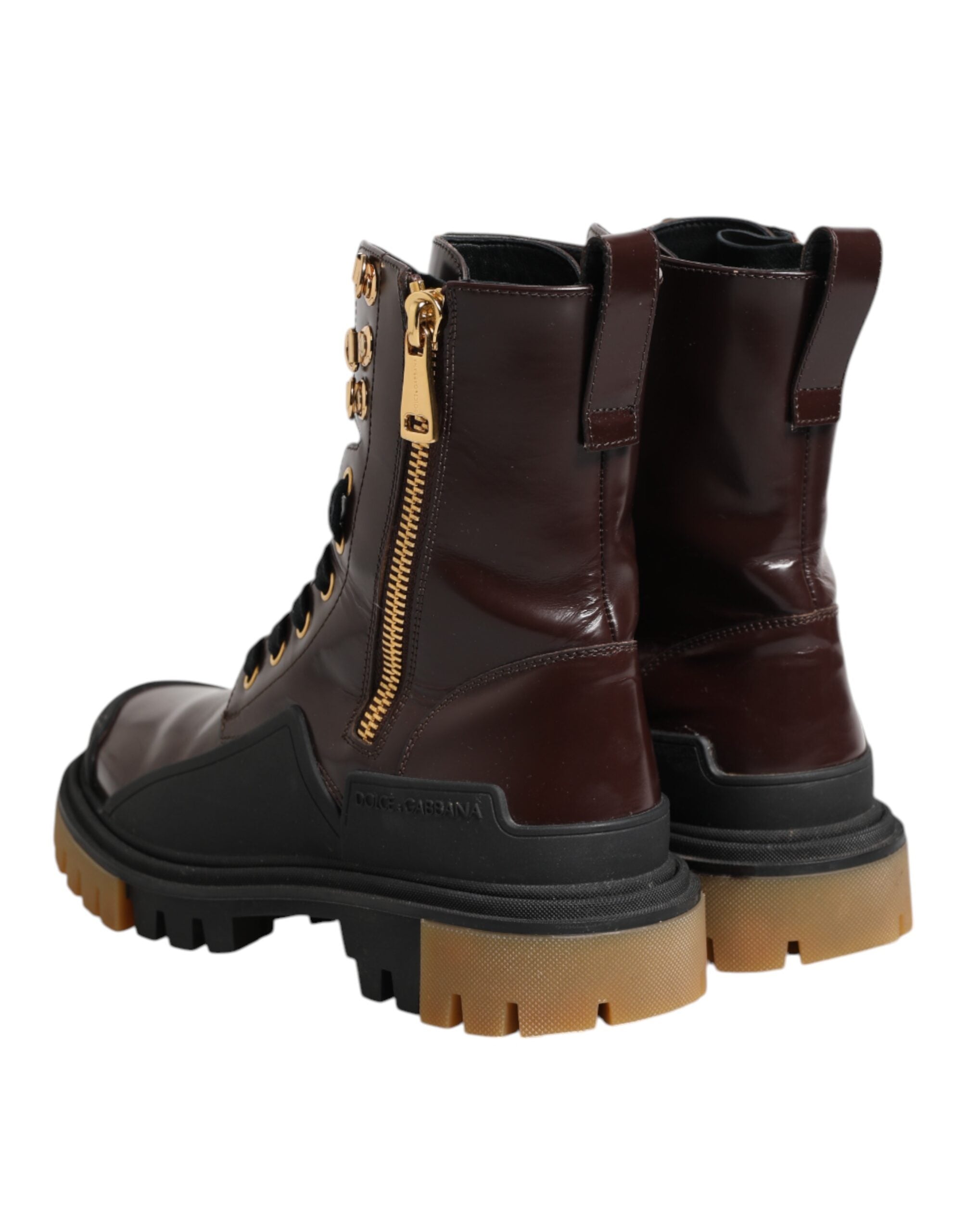 Dolce &amp; Gabbana Maroon Læder Bikerstøvler Mellem Læggen Sko