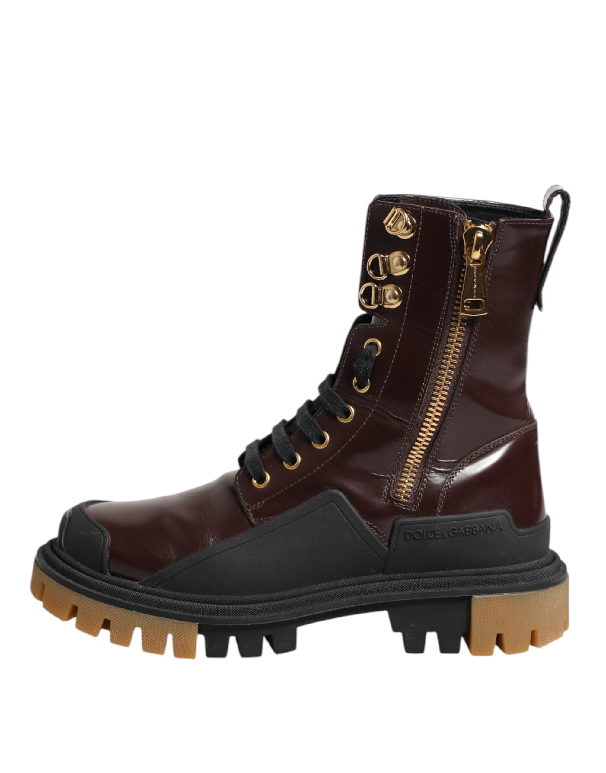 Dolce &amp; Gabbana Maroon Læder Bikerstøvler Mellem Læggen Sko