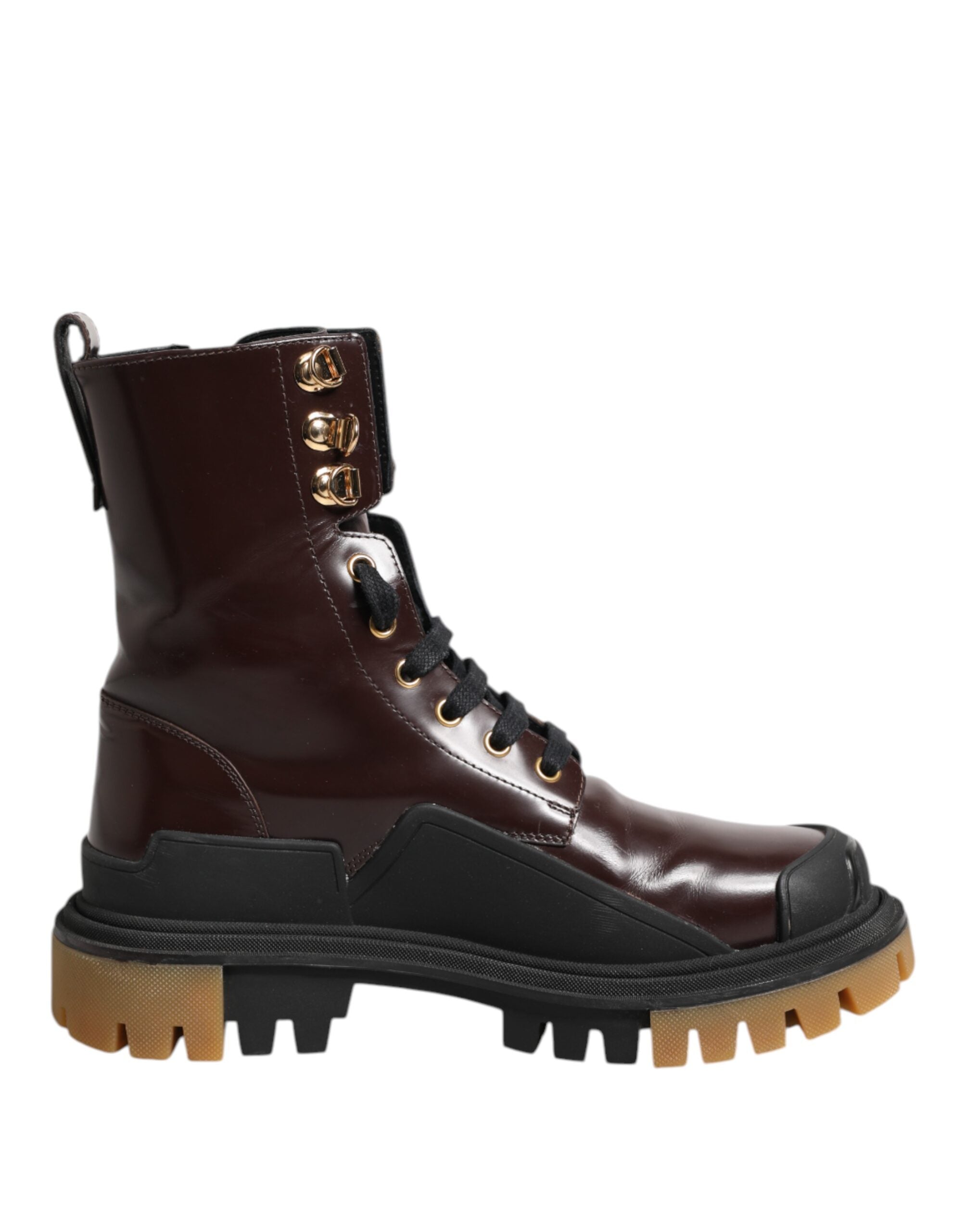 Dolce &amp; Gabbana Maroon Læder Bikerstøvler Mellem Læggen Sko