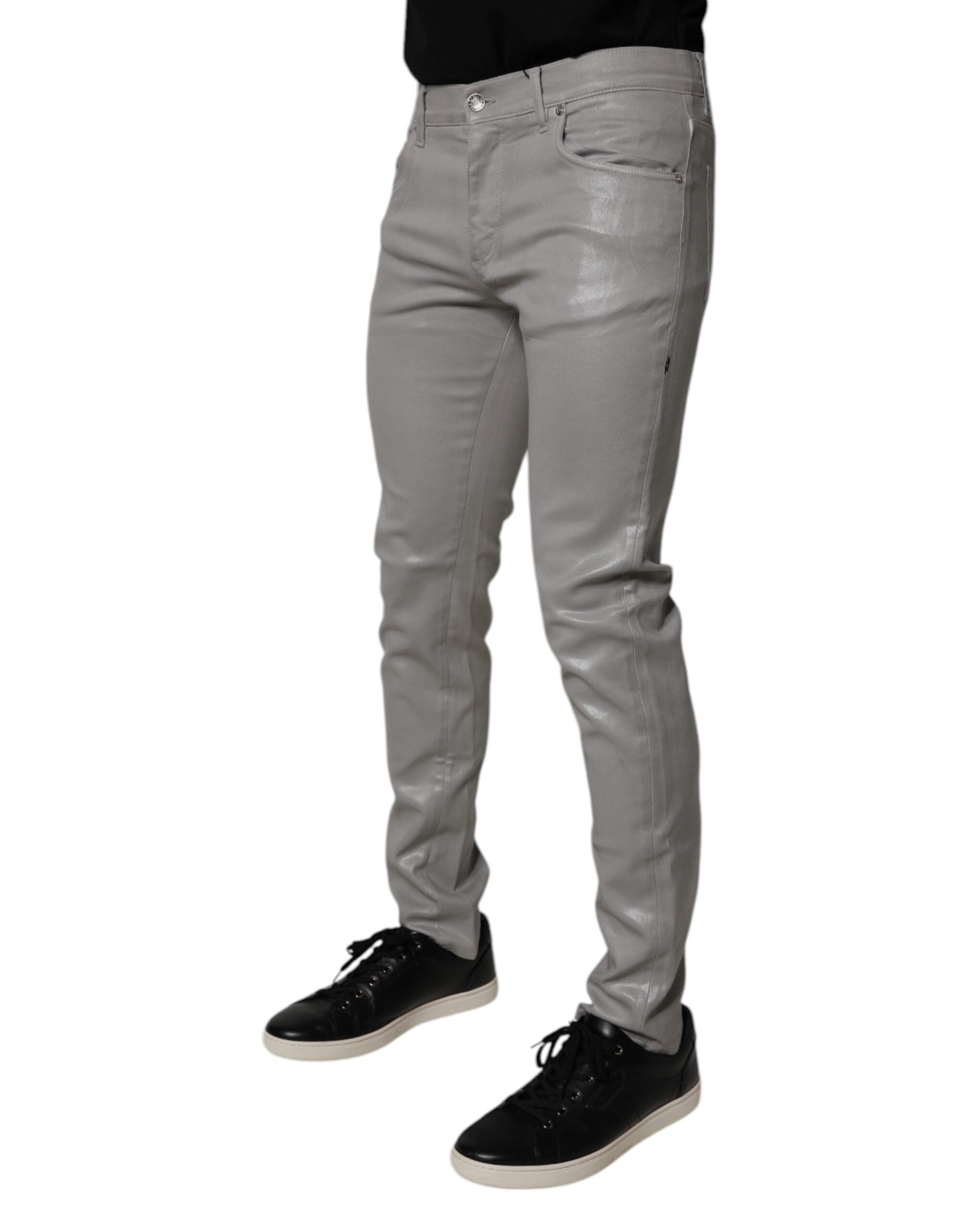 Dolce & Gabbana Gray Slim Fit Denim Cotton Metal Logo Jeans