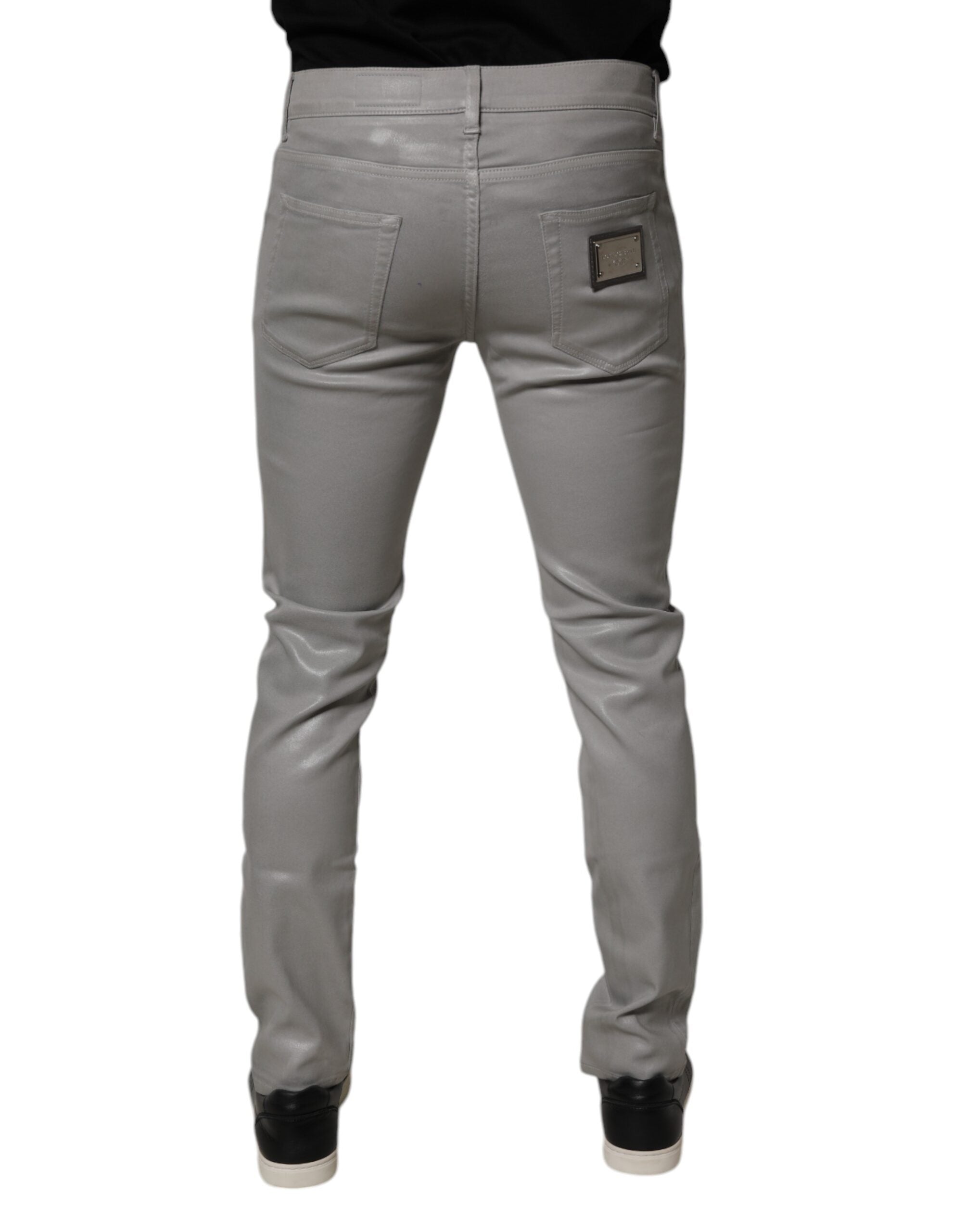Dolce & Gabbana Gray Slim Fit Denim Cotton Metal Logo Jeans