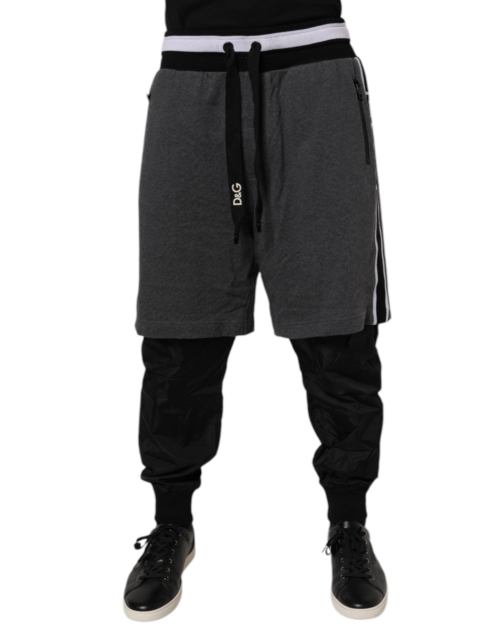Dolce & Gabbana Black Gray Cotton Layered Sweatpants Pants