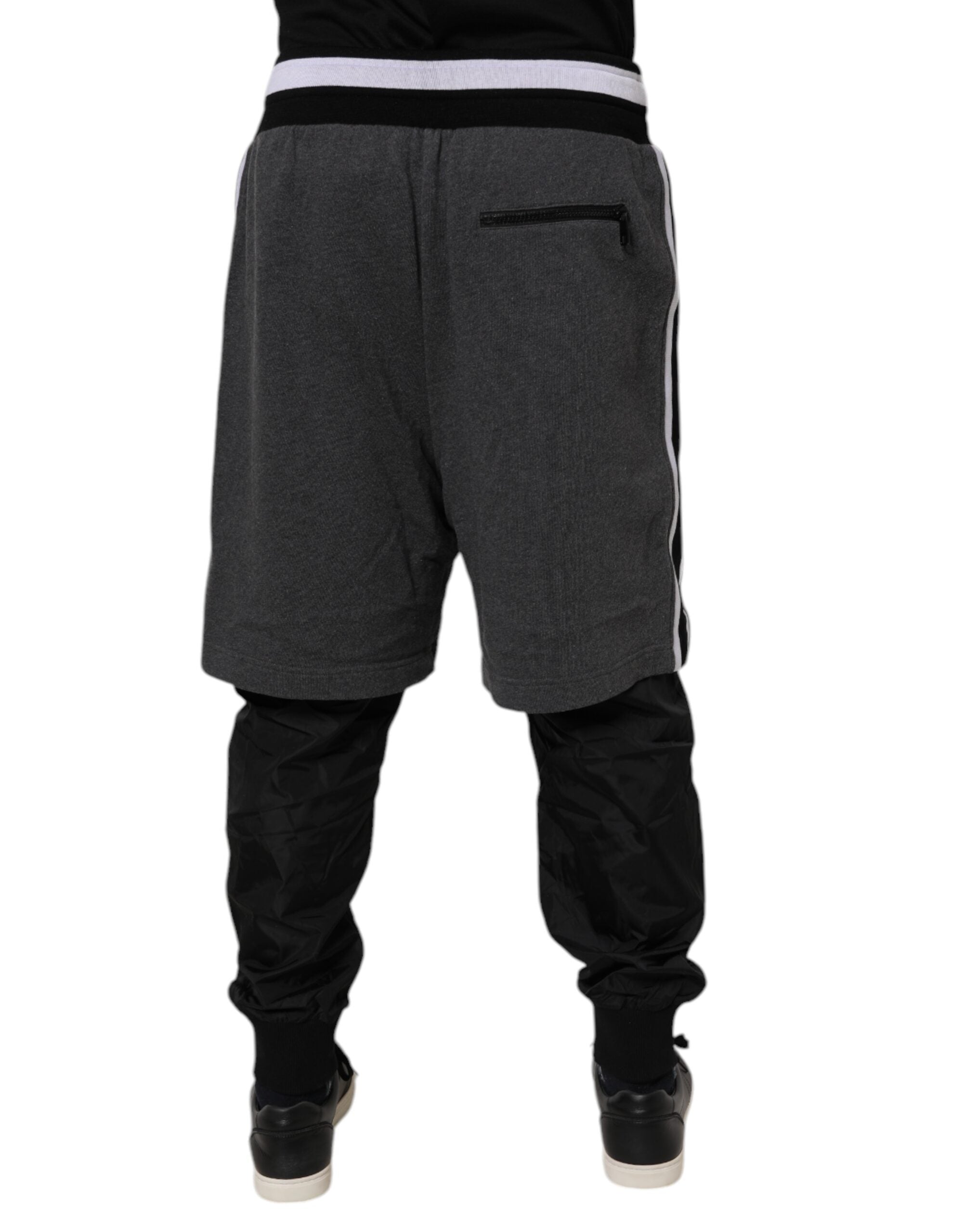 Dolce & Gabbana Black Gray Cotton Layered Sweatpants Pants
