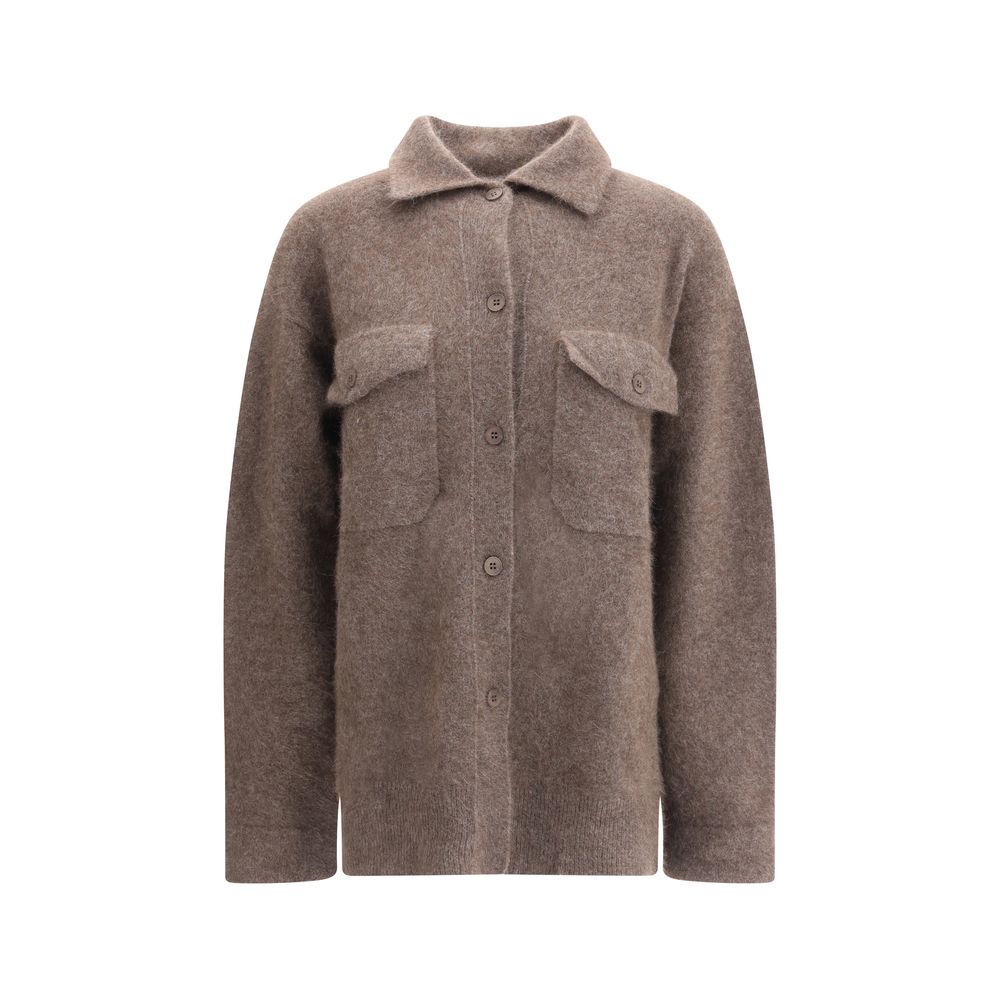 PAROSH Brown Raccoon Fur Cardigan