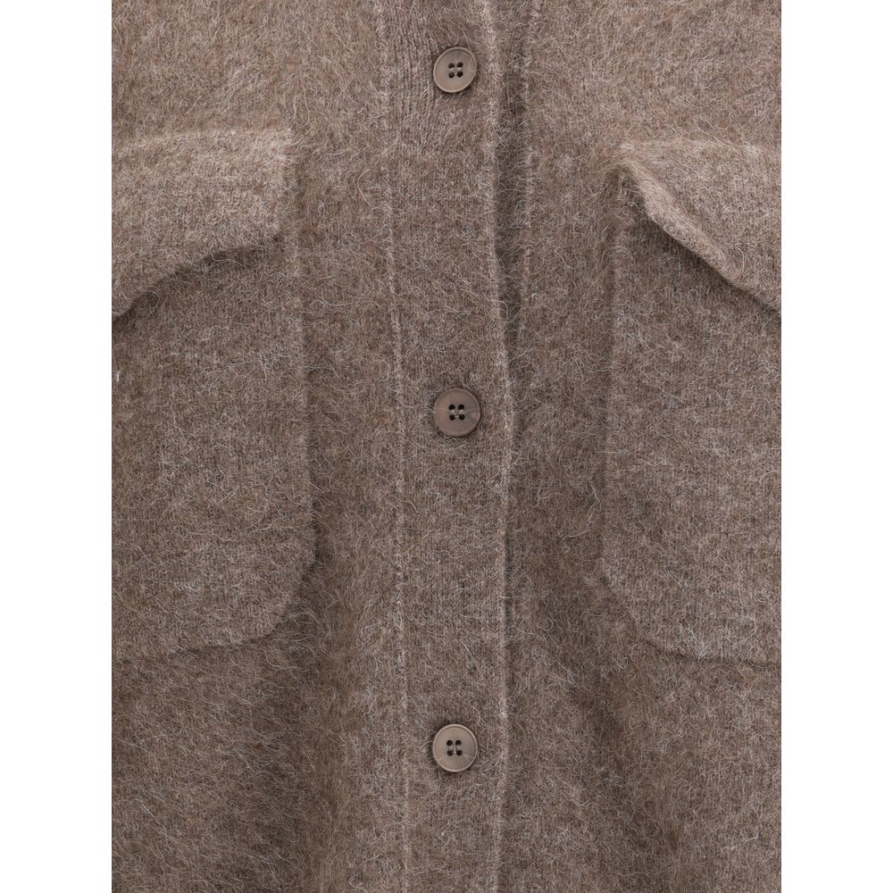 PAROSH Brown Raccoon Fur Cardigan