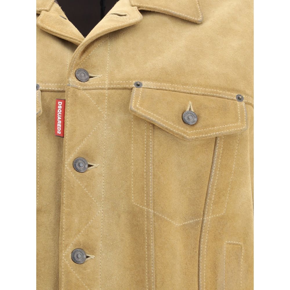 Dsquared² Beige Læder Denimjakke
