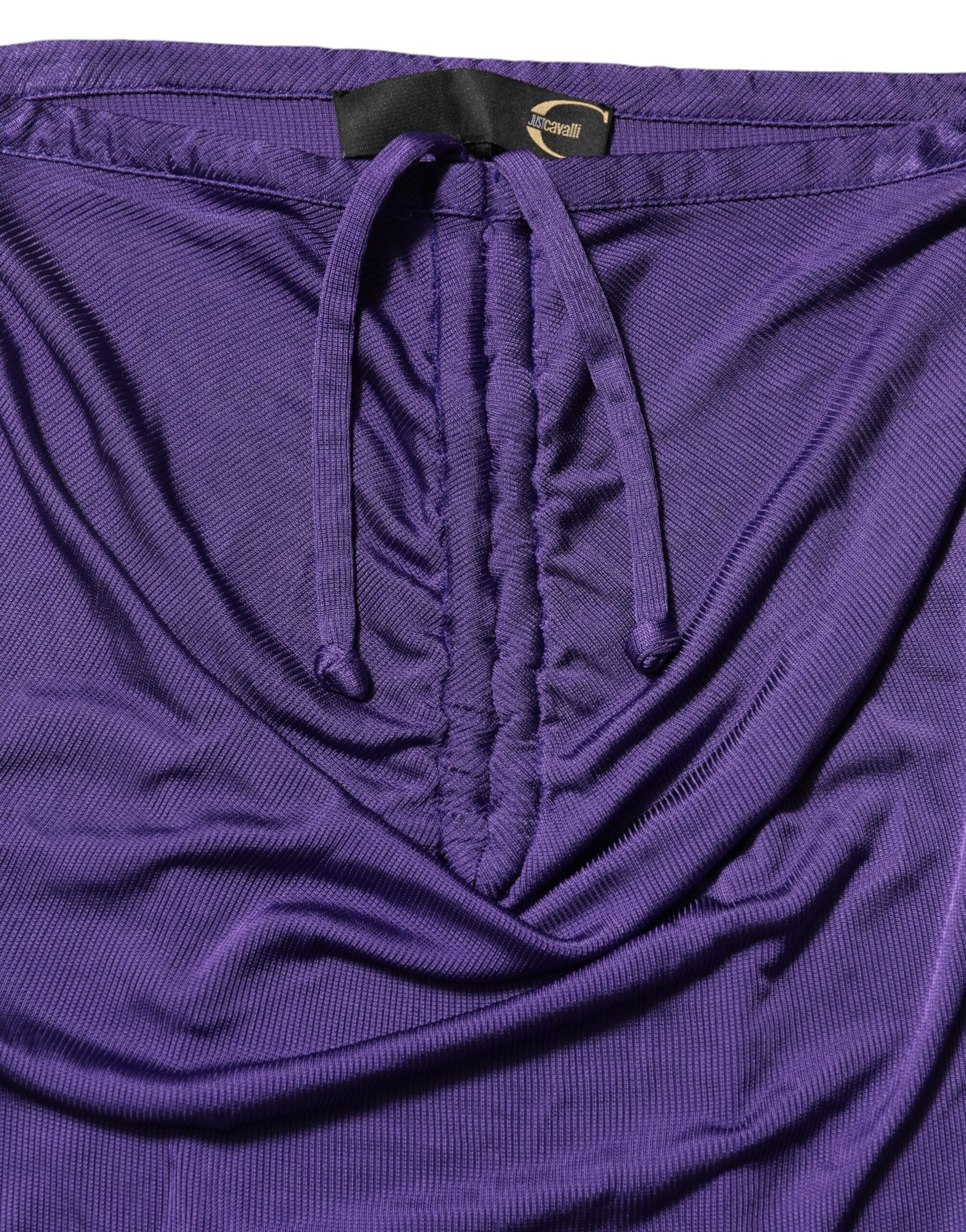 Cavalli Class Lila Viskos Elastan Axelbandslös Bodycon Klänning