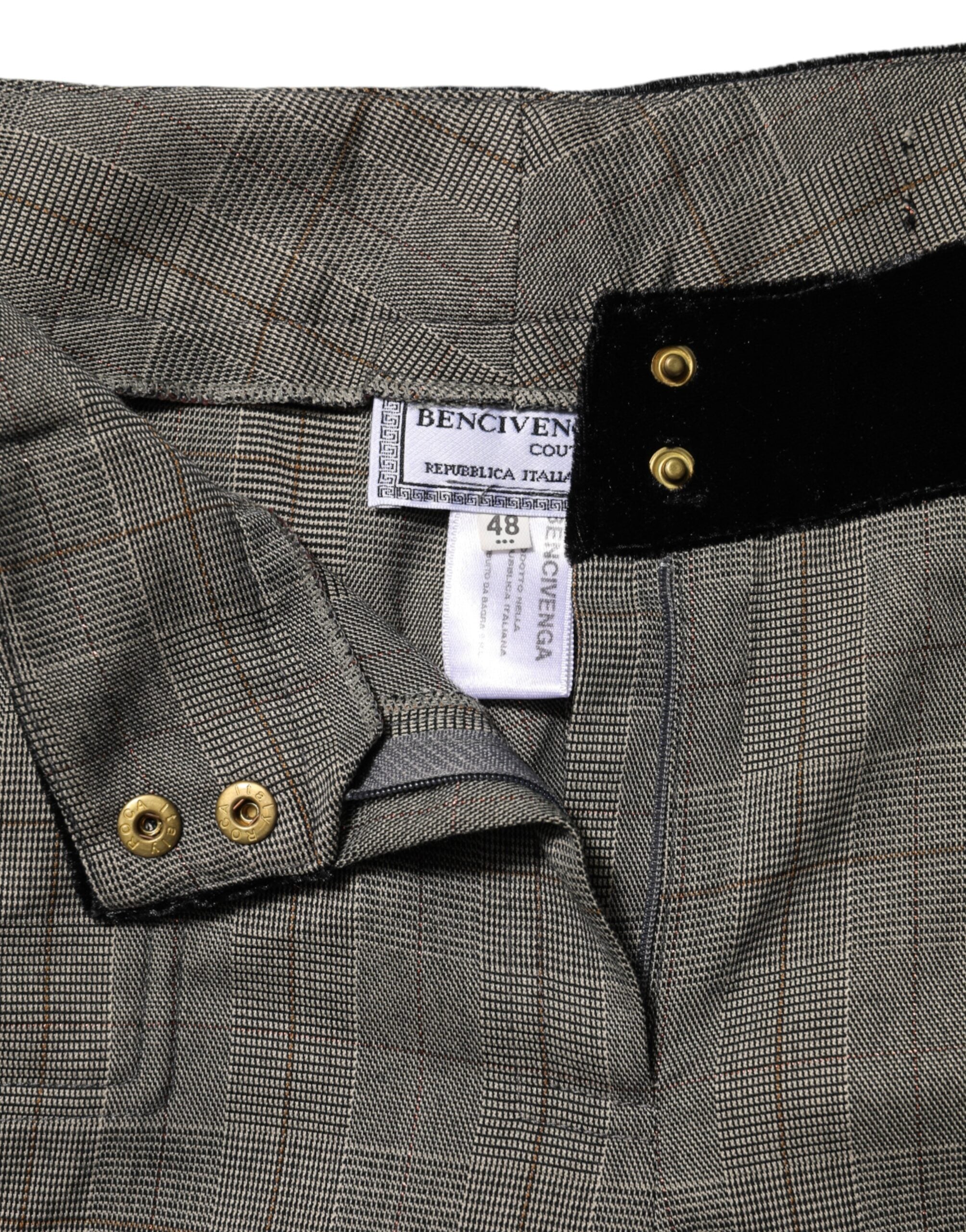 BENCIVENGA Grå Uldblanding Ternet Bukser Med Lige Ben I Fløjlstalje