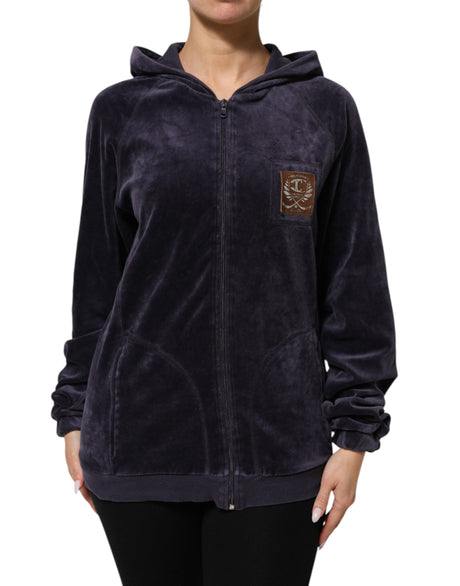 Cavalli Class Lilla Bomuldsblanding Fløjls-Hættetrøje med Lynlås