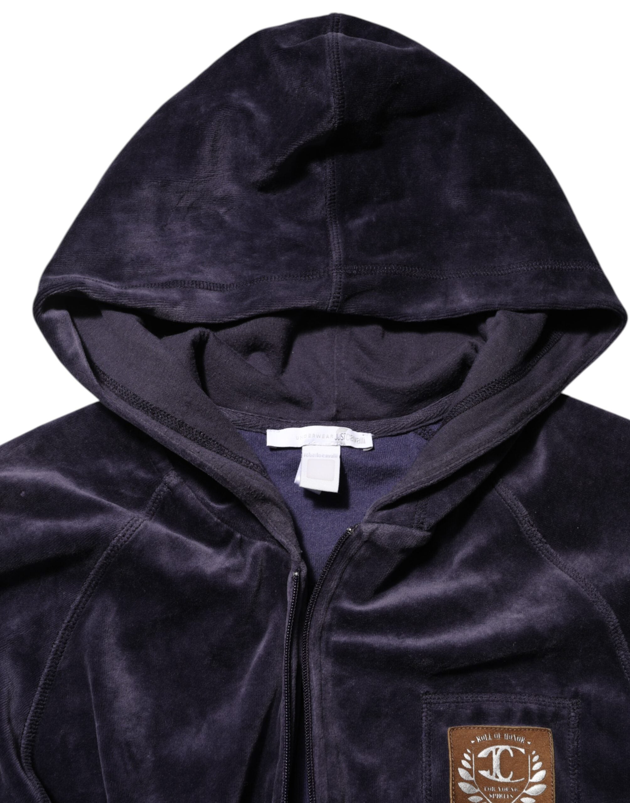 Cavalli Class Purple Cotton Blend Velvet Zip-Up Hoodie Sweatshirt Sweater