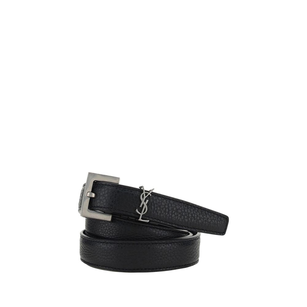 Saint Laurent Black Calf Leather Bos Taurus Regular Belt