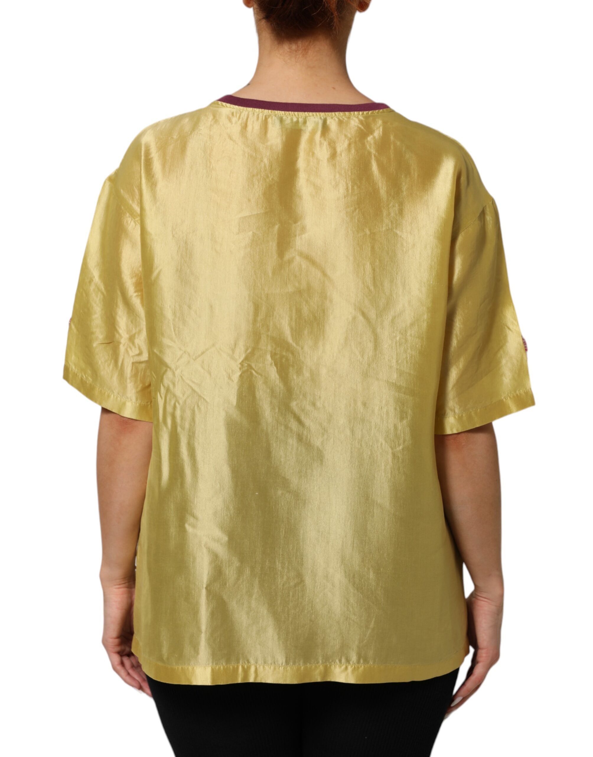 Dolce &amp; Gabbana Gul Silke Satin Blomsterblonde Kortærmet Top