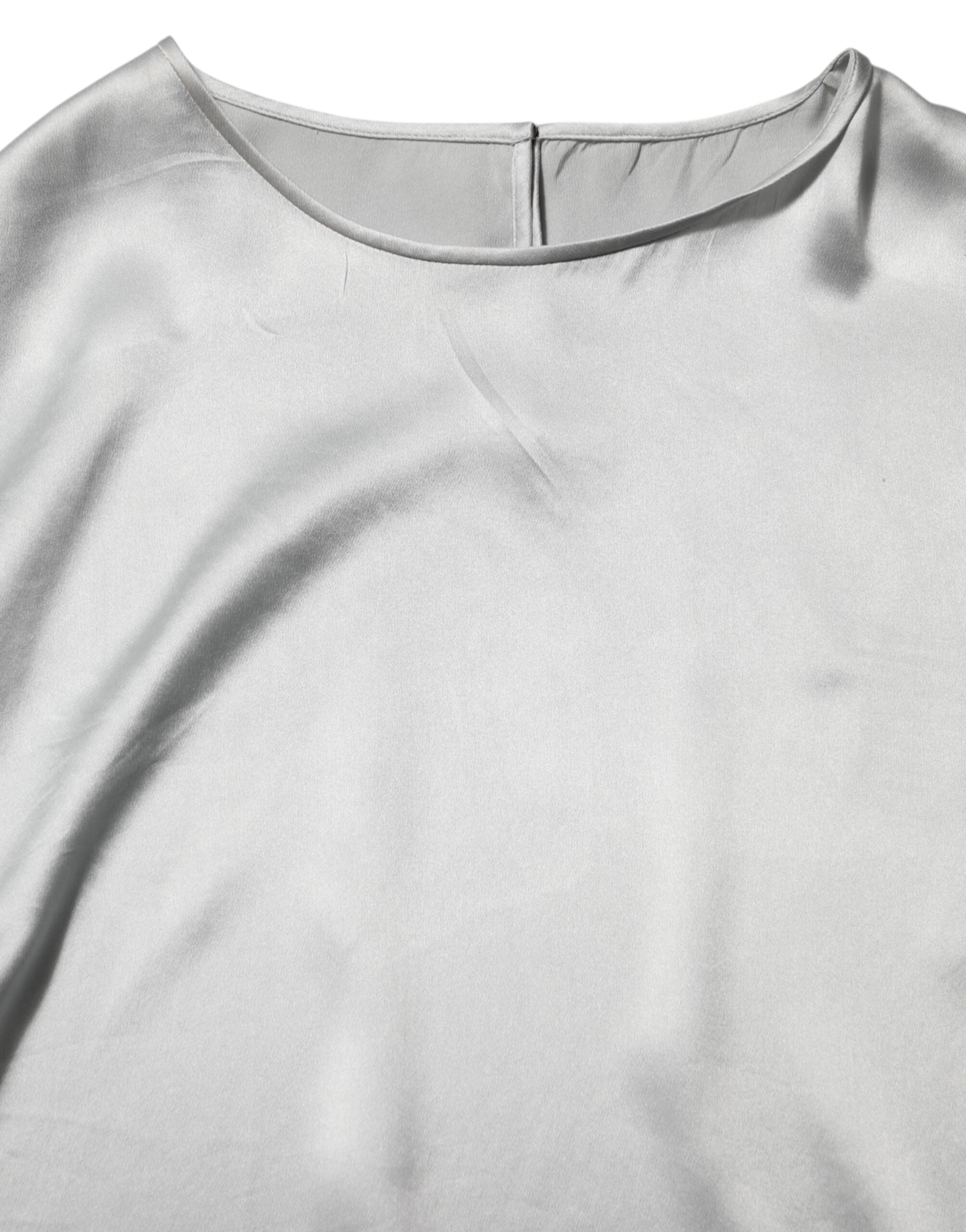 Dolce &amp; Gabbana Grå Siden Satin Blommig Spets Långärmad Topp