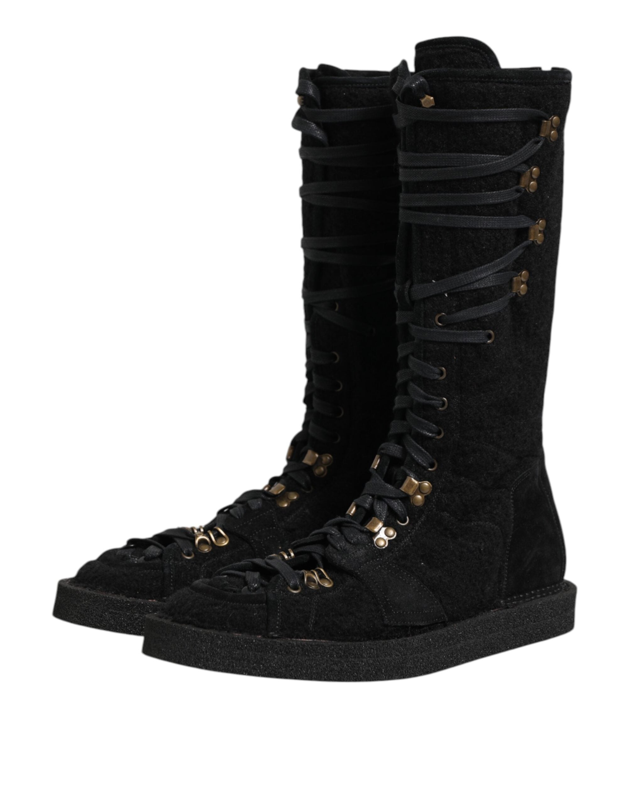 Dolce &amp; Gabbana Sorte Alpaca Uld Ruskindsstøvler Mellem Læggesko