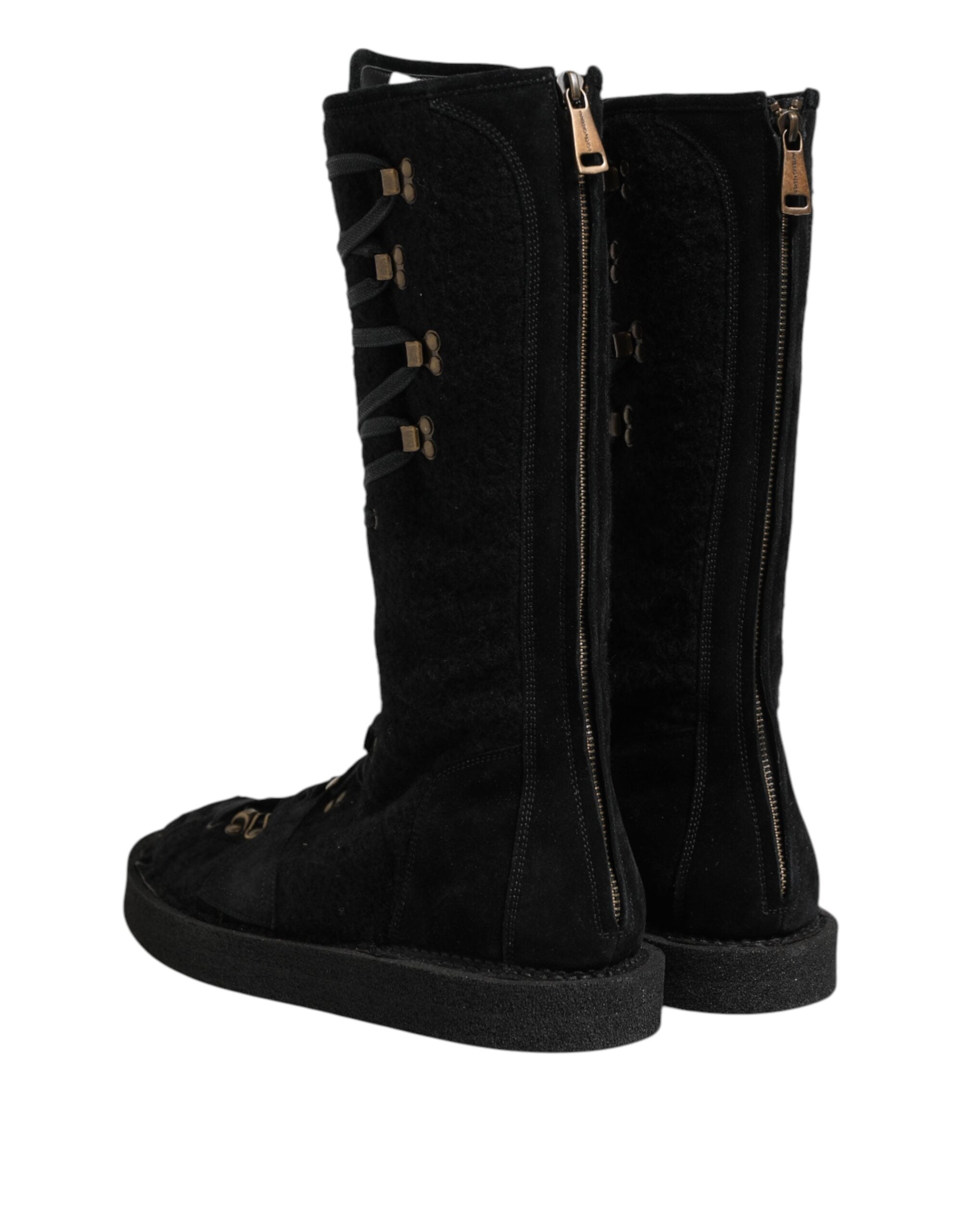 Dolce &amp; Gabbana Sorte Alpaca Uld Ruskindsstøvler Mellem Læggesko