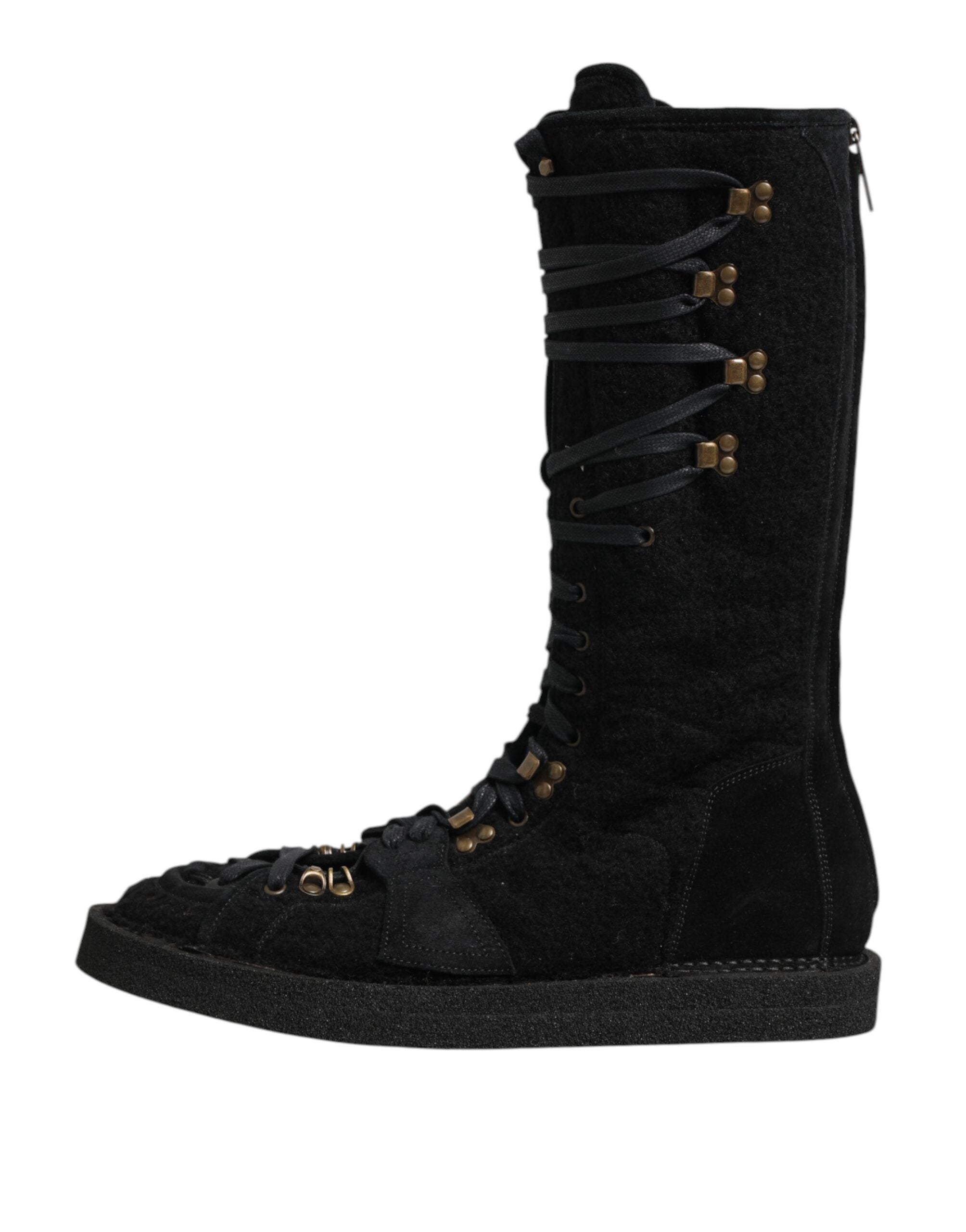 Dolce &amp; Gabbana Sorte Alpaca Uld Ruskindsstøvler Mellem Læggesko
