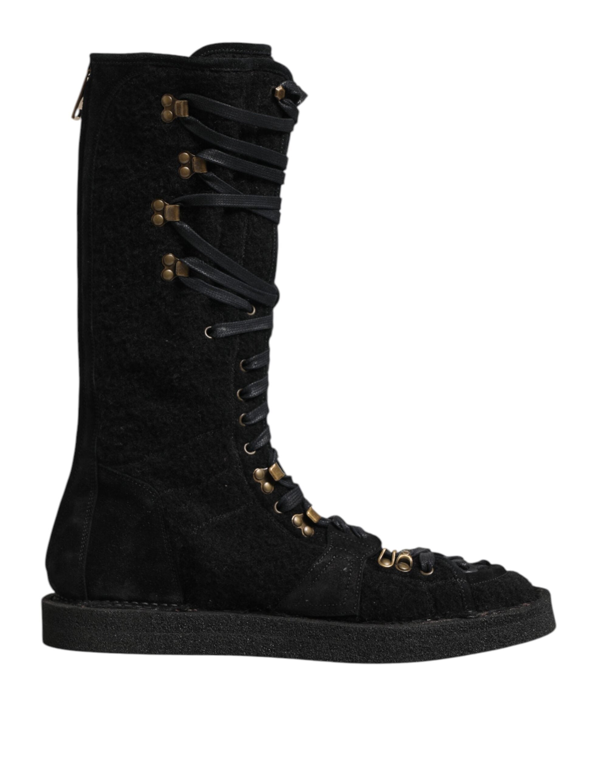 Dolce &amp; Gabbana Sorte Alpaca Uld Ruskindsstøvler Mellem Læggesko