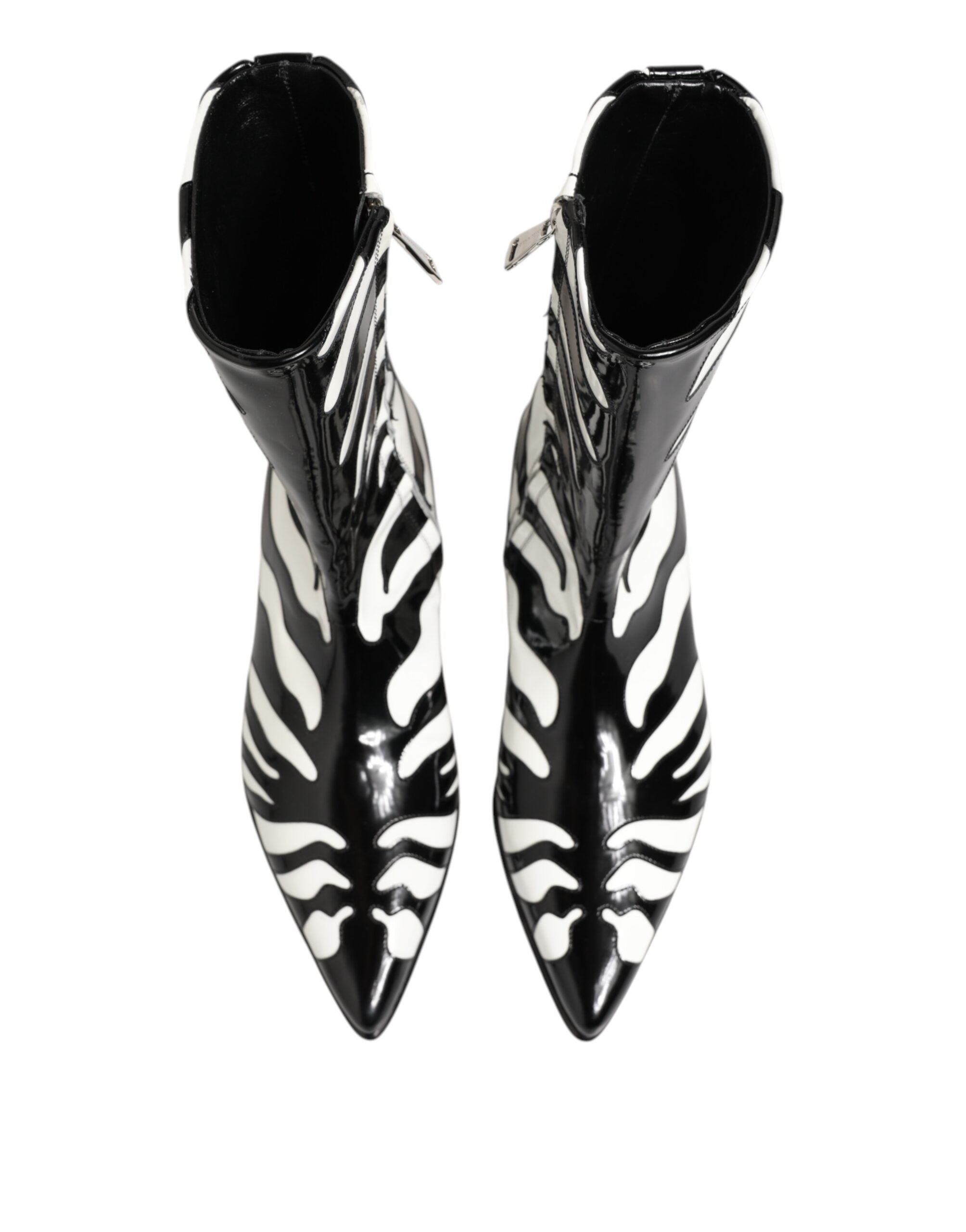 Dolce &amp; Gabbana Sorte Hvide Zebra Læder Mellemlange Lægstøvler Sko